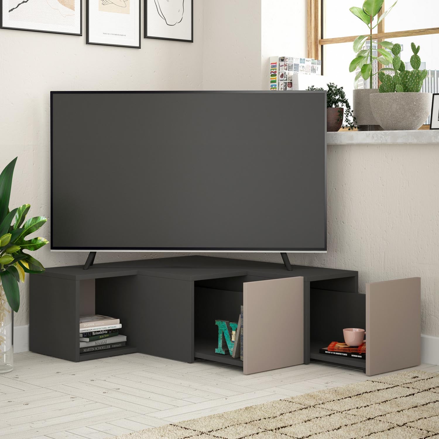 Compact - Anthracite, Light Mocha in Anthrazit Lichtbraun präsentiert im Onlineshop von KAQTU Design AG. Sideboard ist von Hanah Home