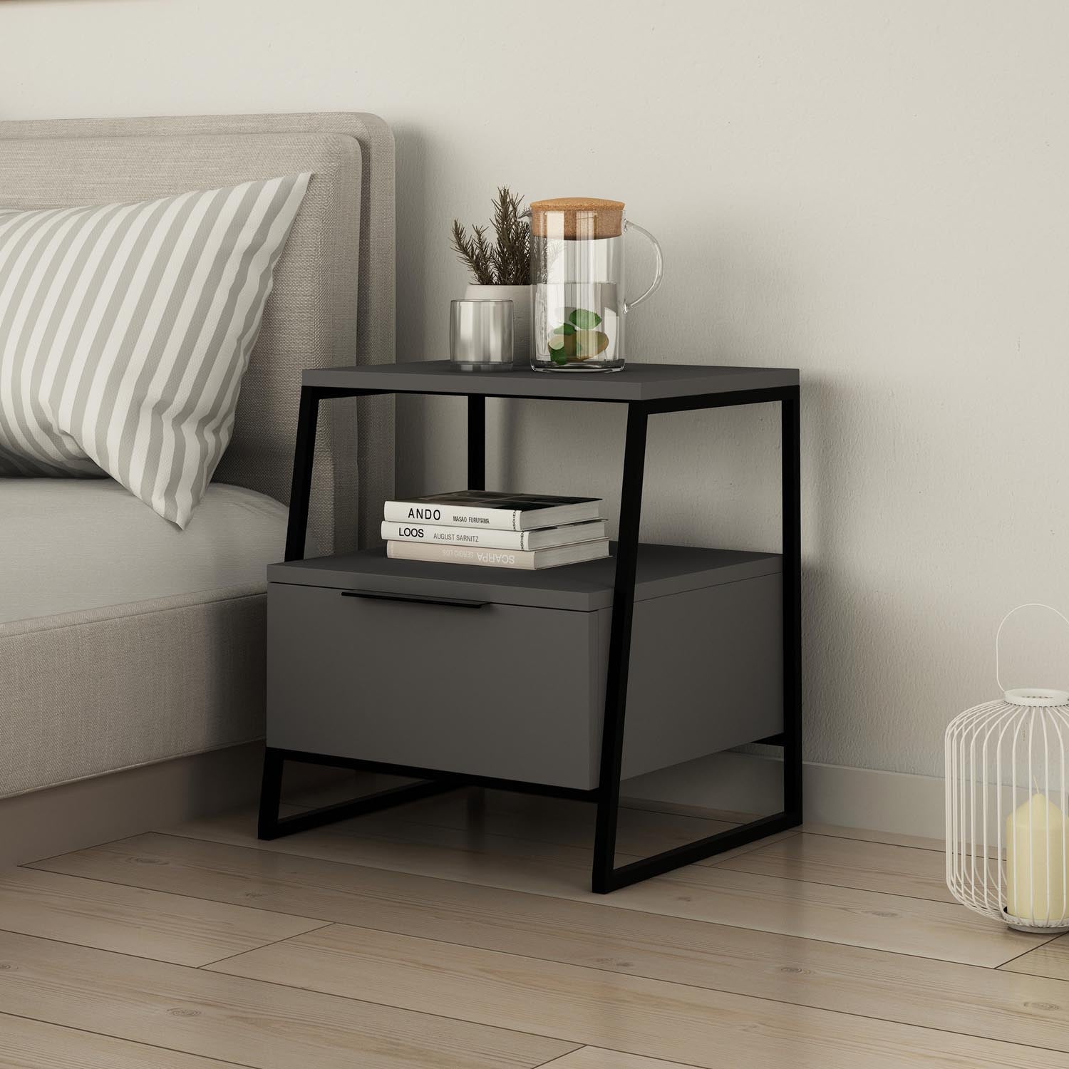 Pal - Anthracite in Anthrazit präsentiert im Onlineshop von KAQTU Design AG. Nachttisch ist von Hanah Home