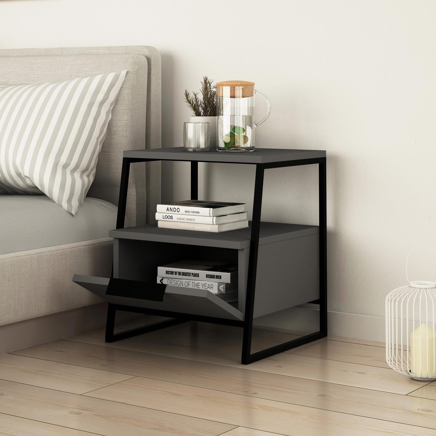 Pal - Anthracite in Anthrazit präsentiert im Onlineshop von KAQTU Design AG. Nachttisch ist von Hanah Home