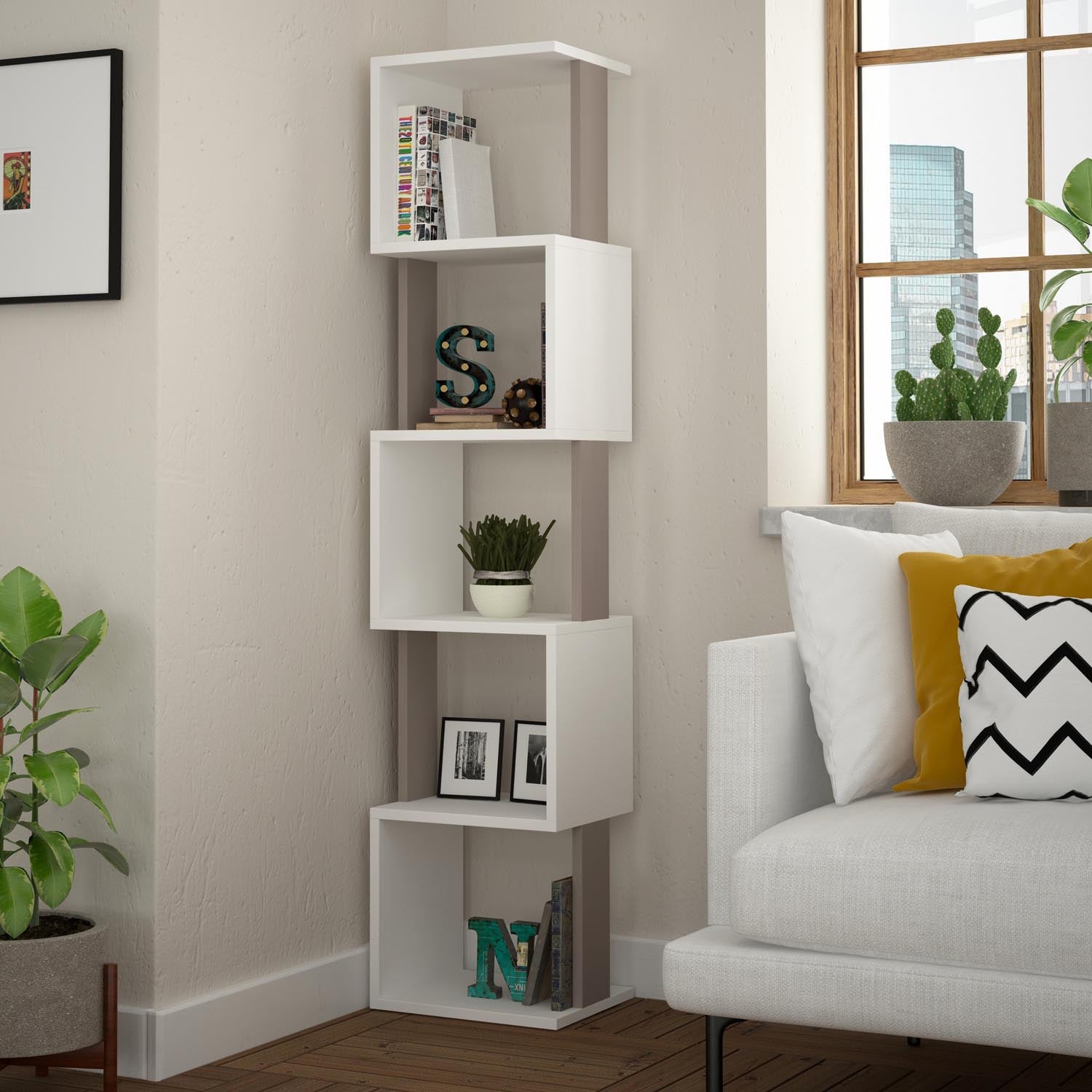 Piri - White, Light Mocha in Weiss
 Hell- Mokka präsentiert im Onlineshop von KAQTU Design AG. Bücherregal ist von Hanah Home