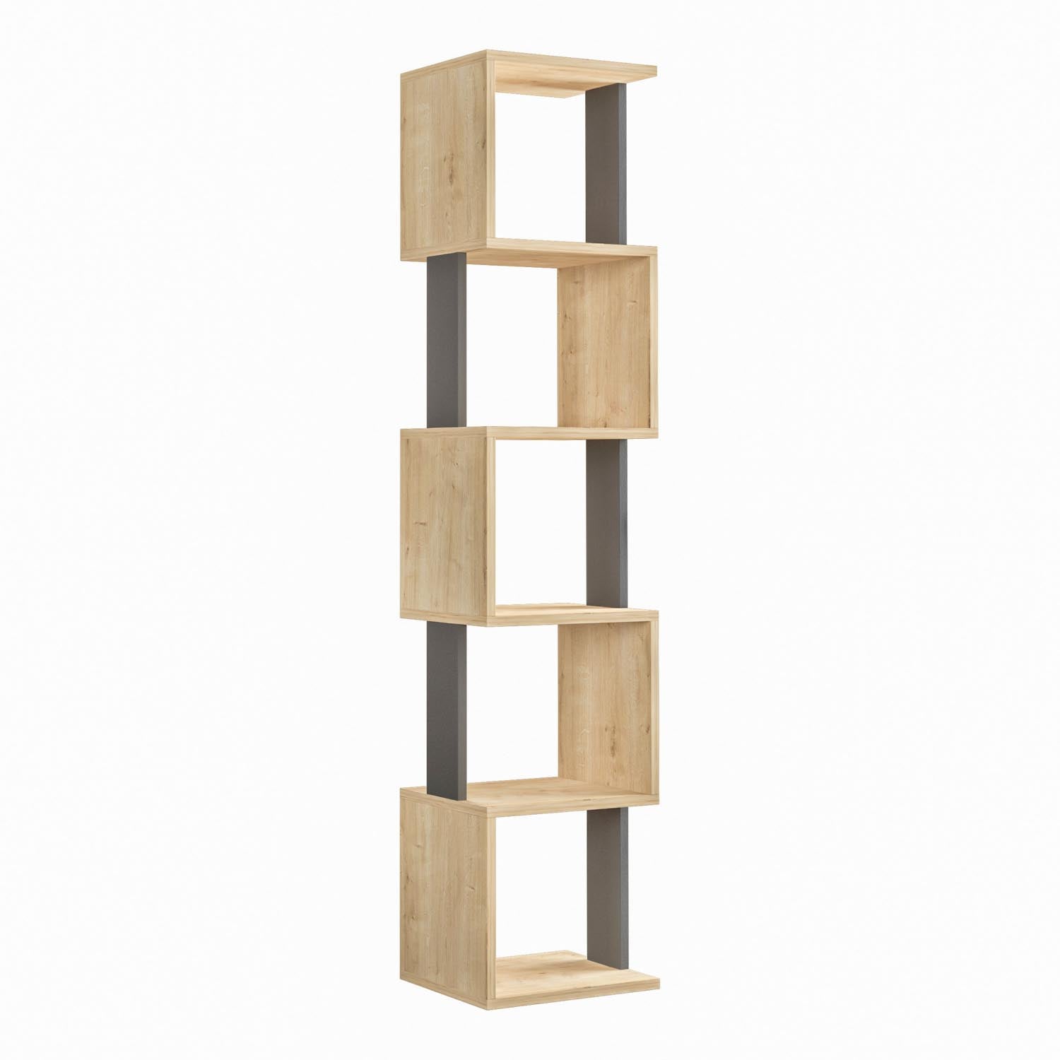Piri - Sonoma Oak, Anthracite in Sonoma Eiche Anthrazit präsentiert im Onlineshop von KAQTU Design AG. Bücherregal ist von Hanah Home