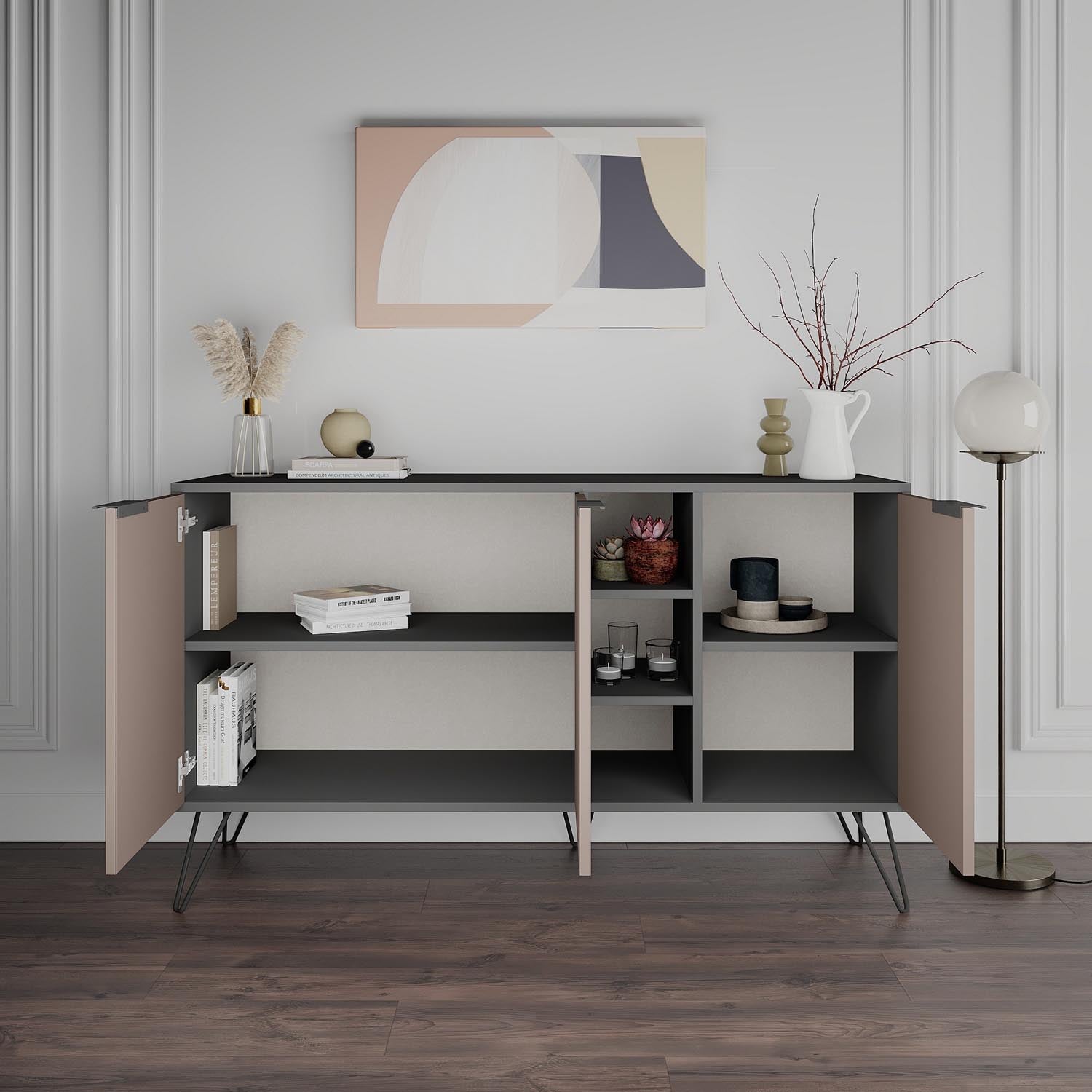 Clara Console - Anthracite, Light Mocha in Anthrazit Lichtbraun präsentiert im Onlineshop von KAQTU Design AG. High-Sideboard ist von Hanah Home