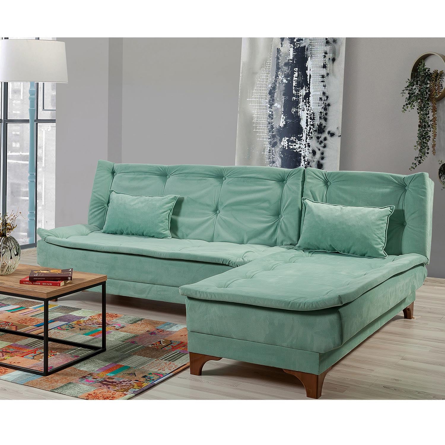 Kelebek Corner Right - Sea Green in Meeresgrün präsentiert im Onlineshop von KAQTU Design AG. Bettsofa ist von Atelier Del Sofa