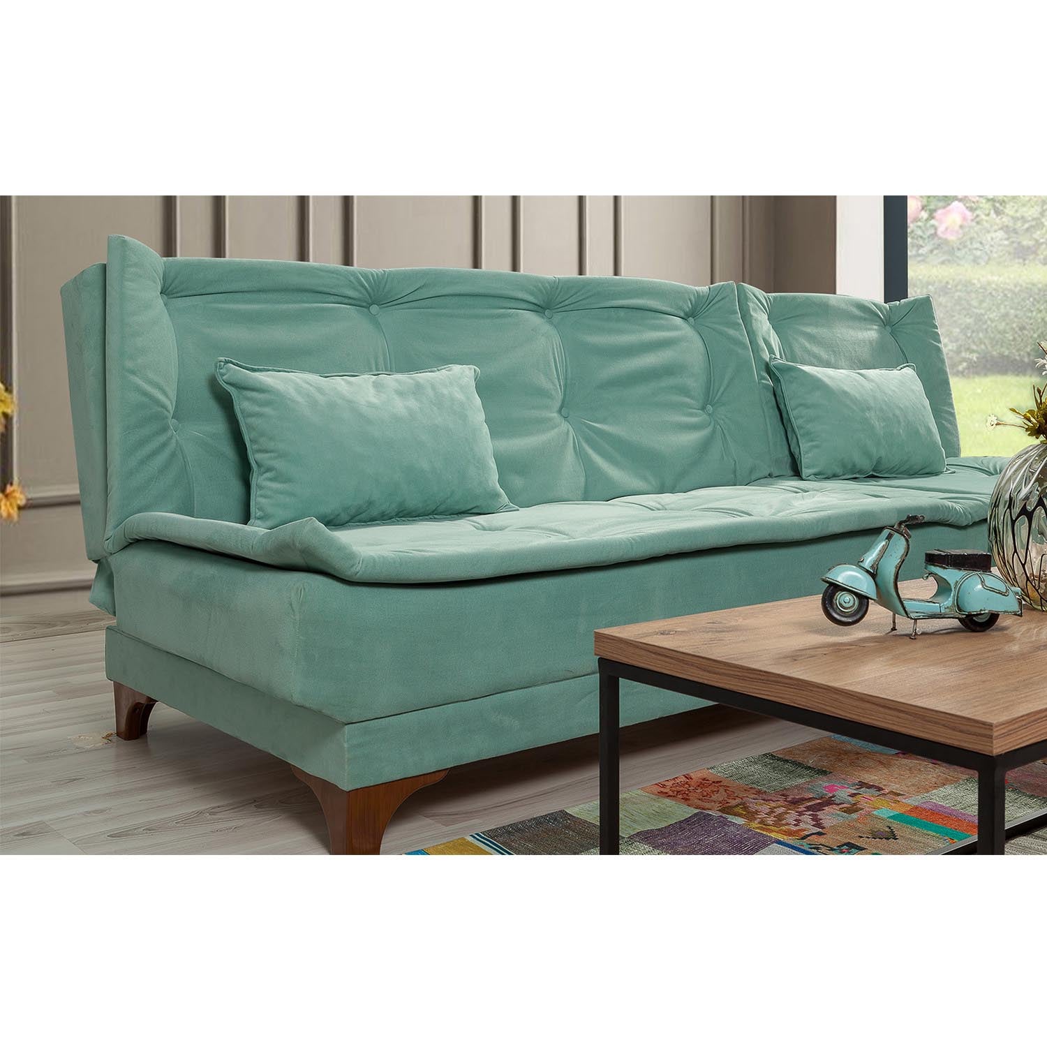 Kelebek Corner Right - Sea Green in Meeresgrün präsentiert im Onlineshop von KAQTU Design AG. Bettsofa ist von Atelier Del Sofa