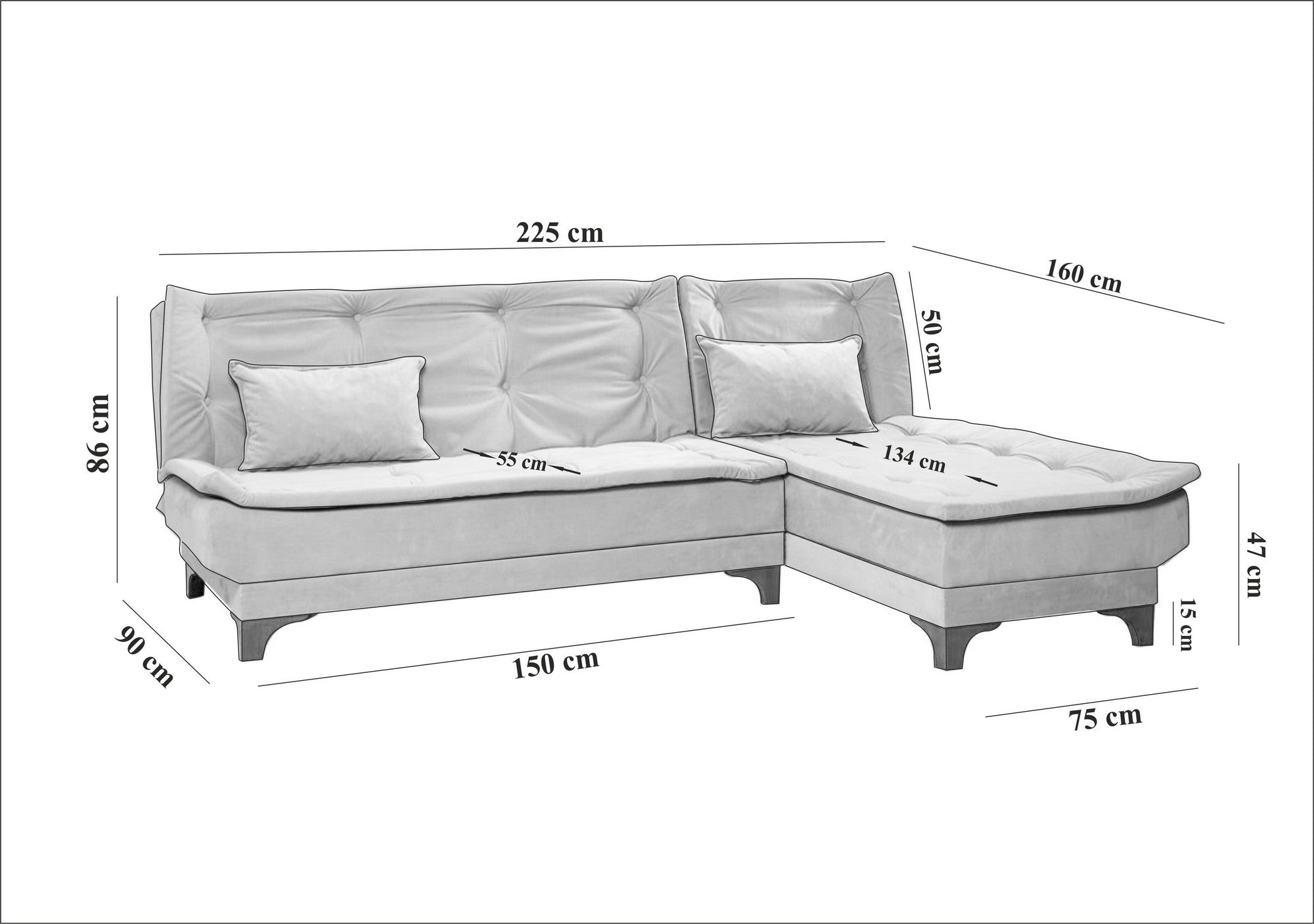 Kelebek Corner Right - Sea Green in Meeresgrün präsentiert im Onlineshop von KAQTU Design AG. Bettsofa ist von Atelier Del Sofa