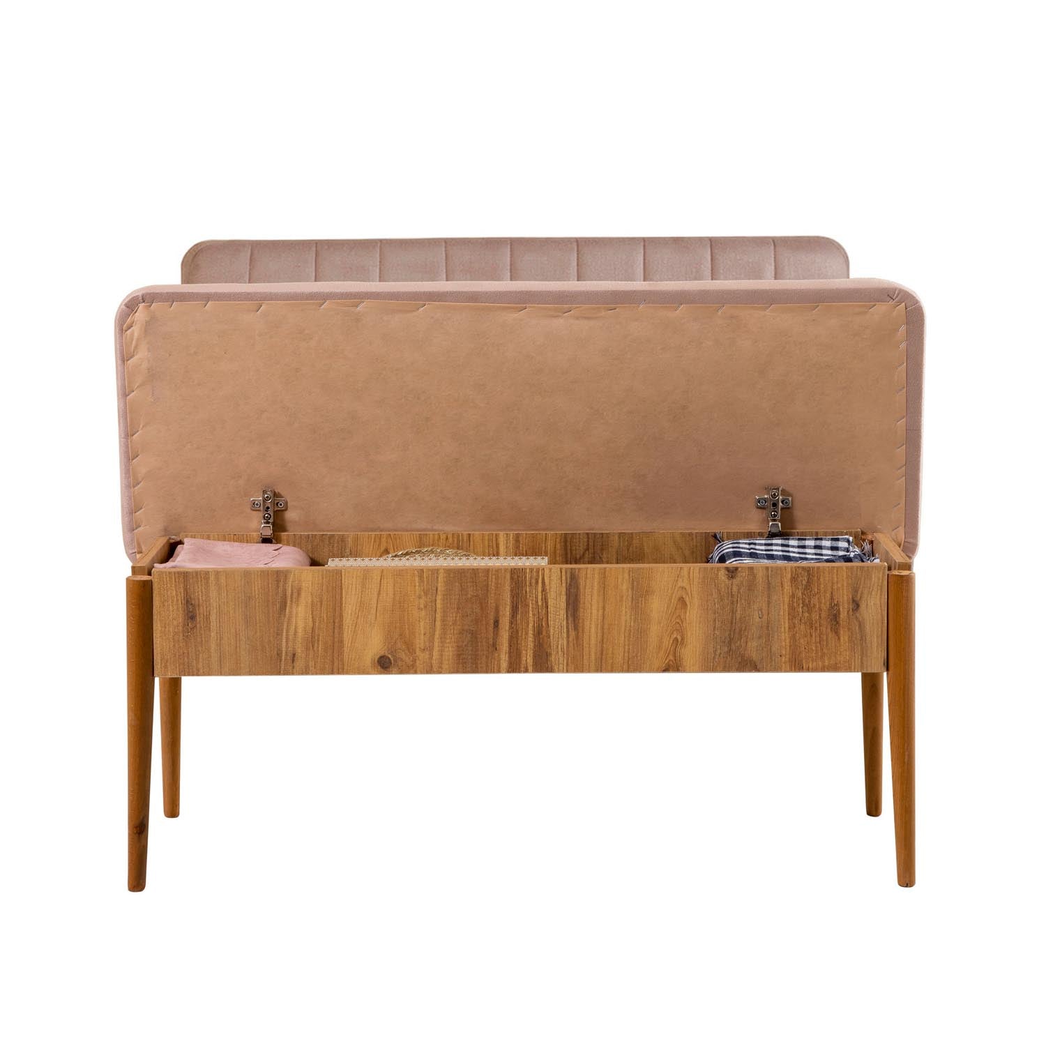 Die Vina Bank von Hanah Home vereint elegantes Design aus atlantischer Kiefer und weichem Samt, perfekt für stilvolle Aufbewahrung und Entspannung.