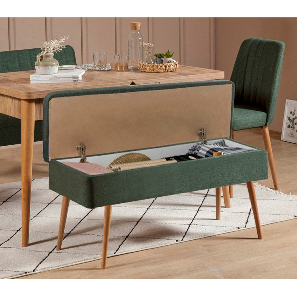 Erleben Sie den Vina 1070 Esstisch von Hanah Home – ein elegantes, ausziehbares Möbelstück in atlantischer Kiefer und frischem Grün, ideal für gesellige Anlässe.