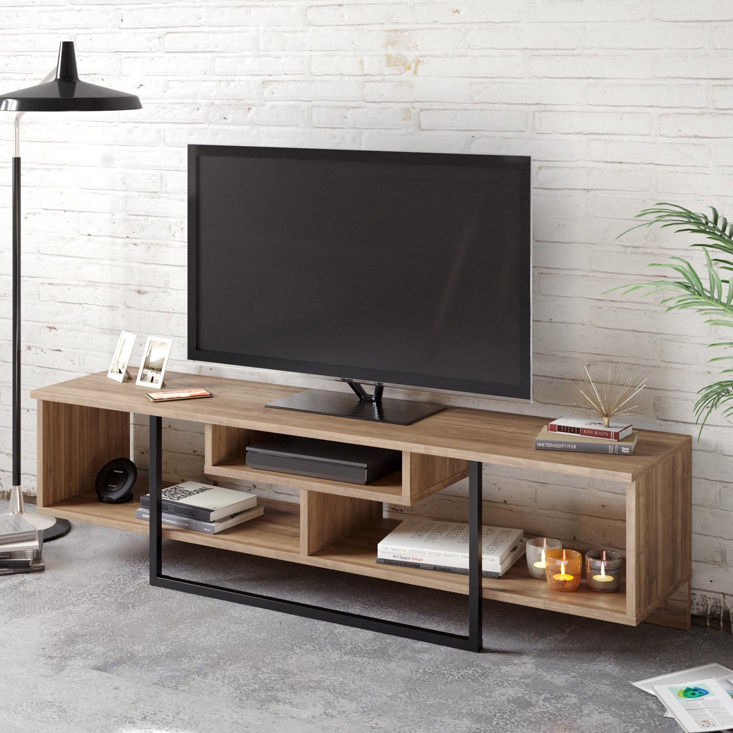Asal (150) - Walnut, Black in Walnuss Schwarz präsentiert im Onlineshop von KAQTU Design AG. Sideboard ist von Hanah Home