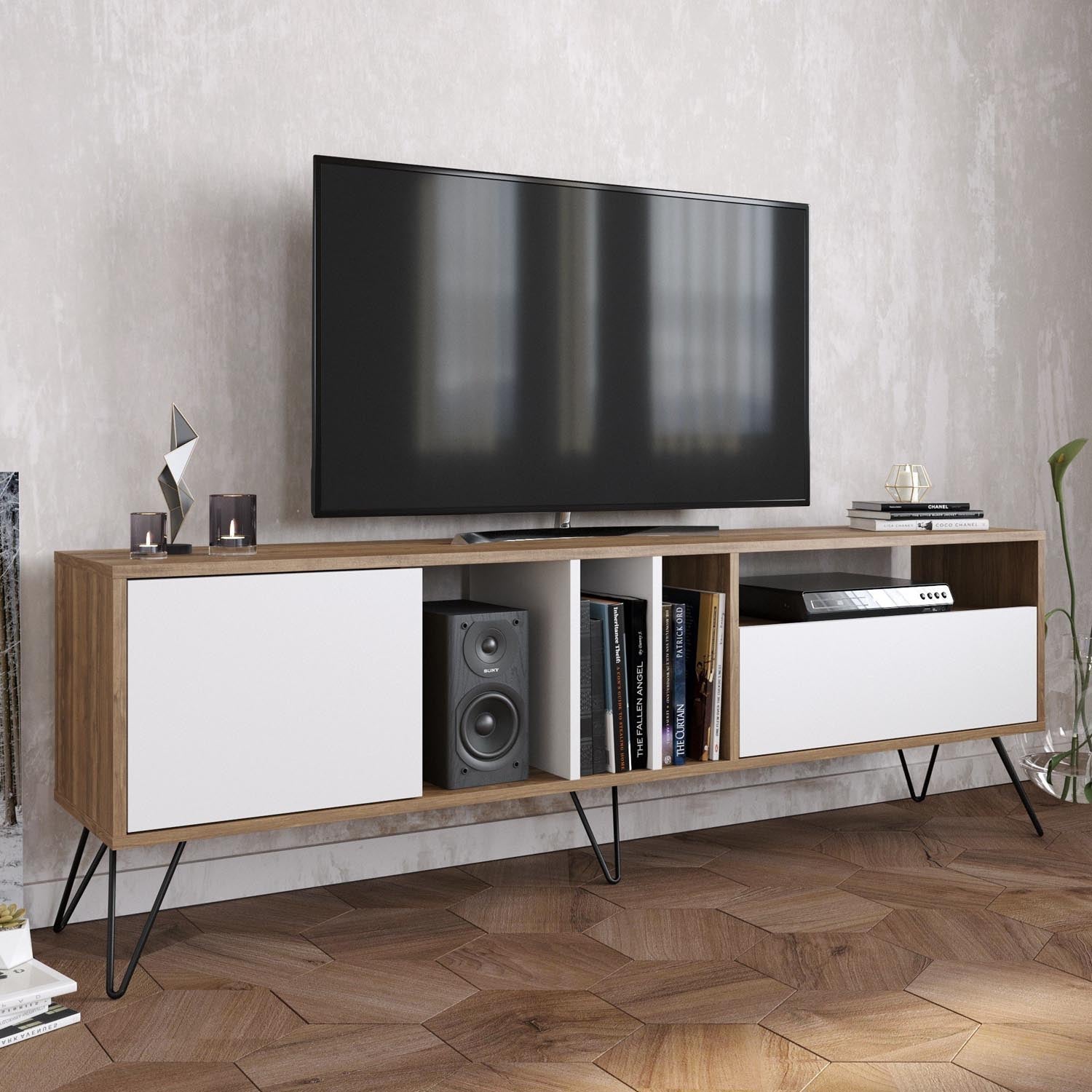 Mistico (180) - Walnut, White in Walnuss Schwarz Weiss präsentiert im Onlineshop von KAQTU Design AG. Sideboard ist von Hanah Home