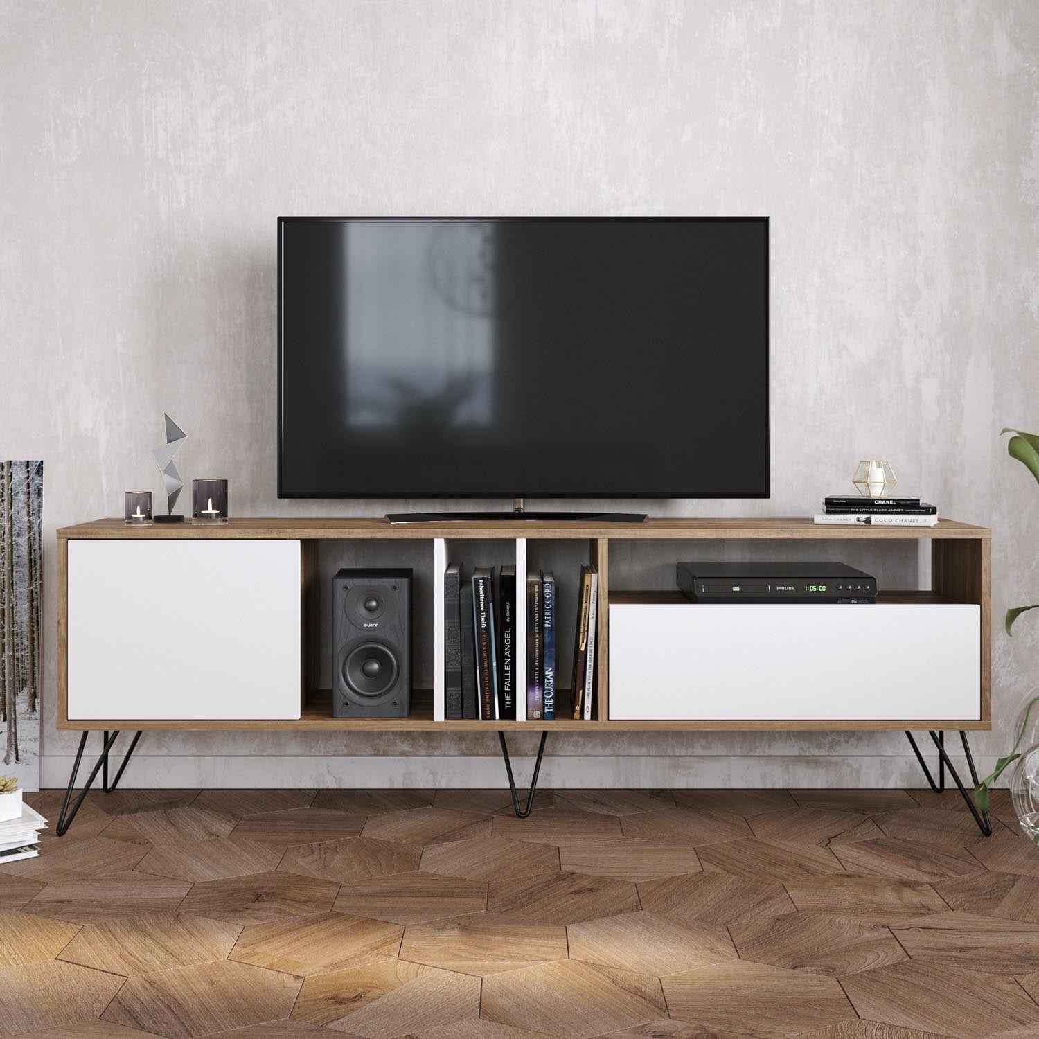 Mistico (180) - Walnut, White in Walnuss Schwarz Weiss präsentiert im Onlineshop von KAQTU Design AG. Sideboard ist von Hanah Home