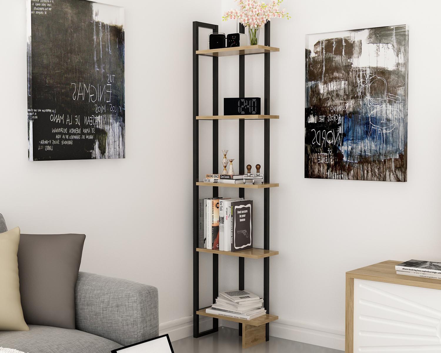 Alice - Black, Ud in Eiche Schwarz präsentiert im Onlineshop von KAQTU Design AG. Bücherregal ist von Hanah Home