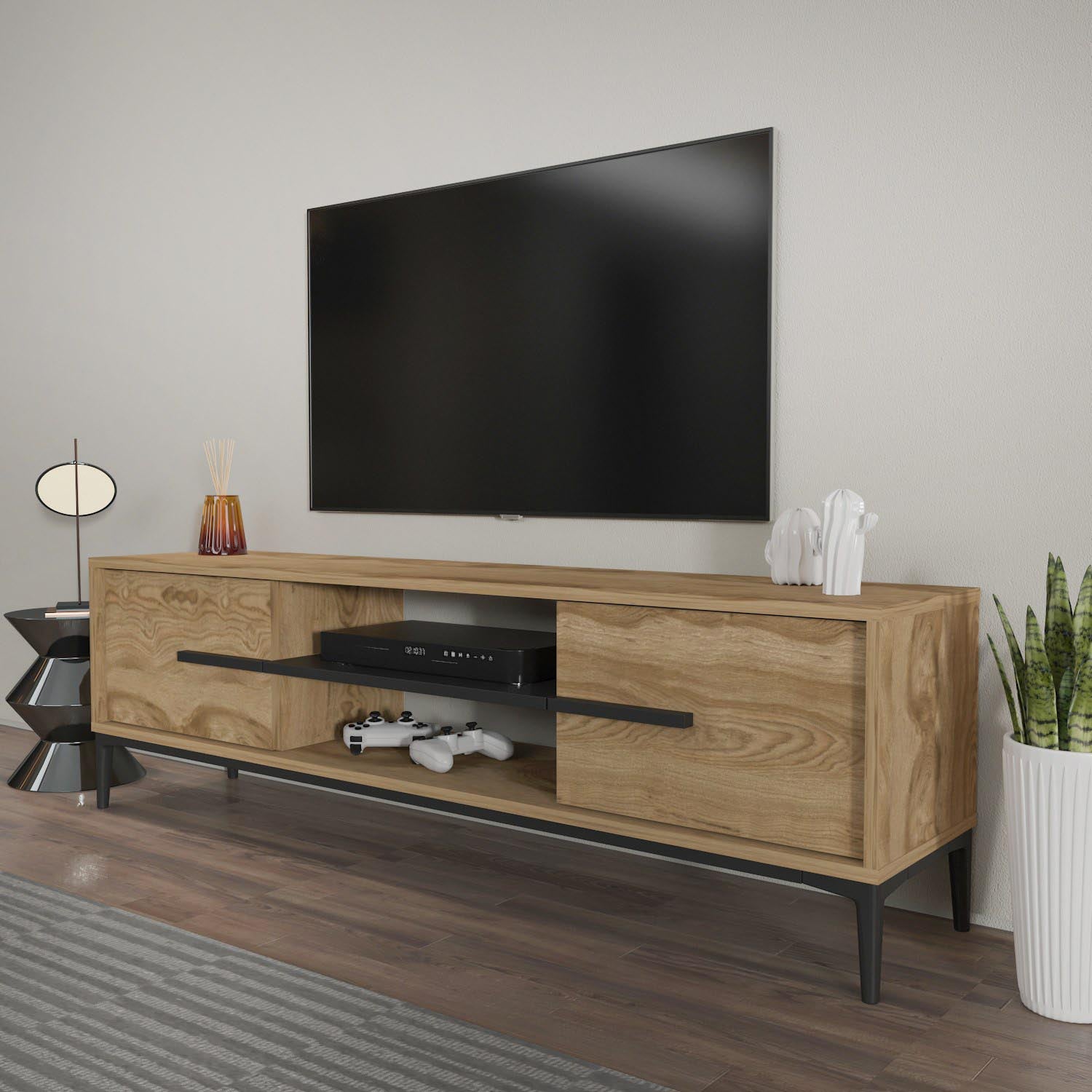 Eslem - Oak, Black in Eiche Schwarz präsentiert im Onlineshop von KAQTU Design AG. Sideboard ist von Hanah Home