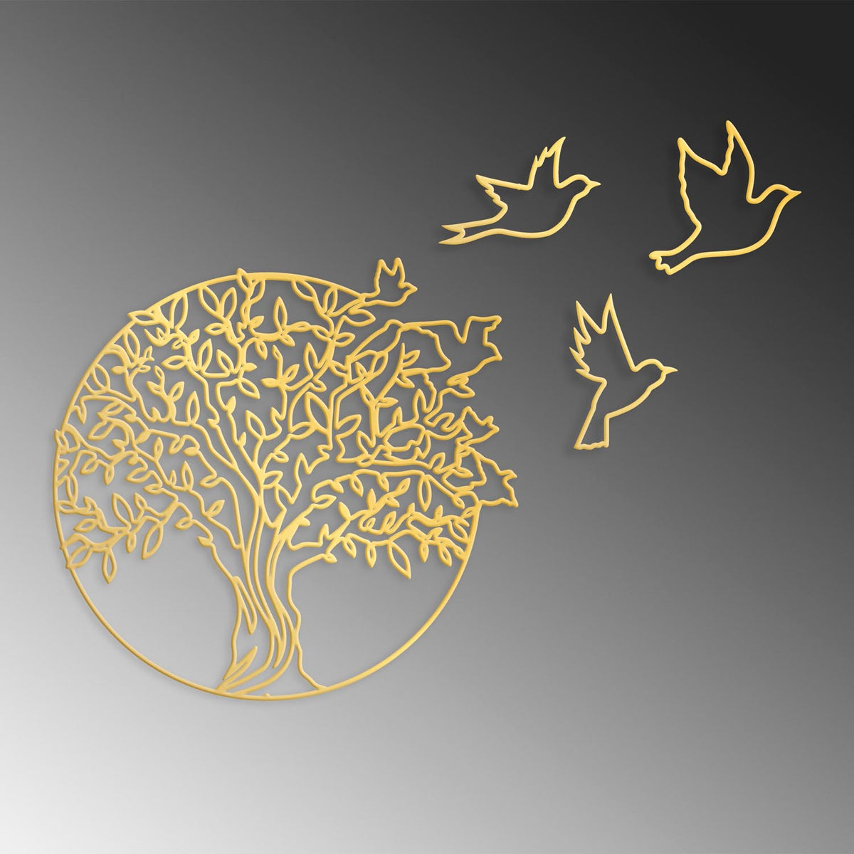 Tree And Birds Wanddeko - Gold in Gold präsentiert im Onlineshop von KAQTU Design AG. Wanddeko ist von Wallity