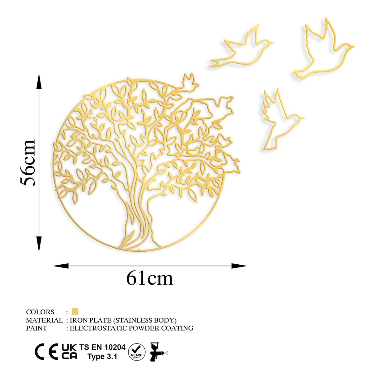 Tree And Birds Wanddeko - Gold in Gold präsentiert im Onlineshop von KAQTU Design AG. Wanddeko ist von Wallity