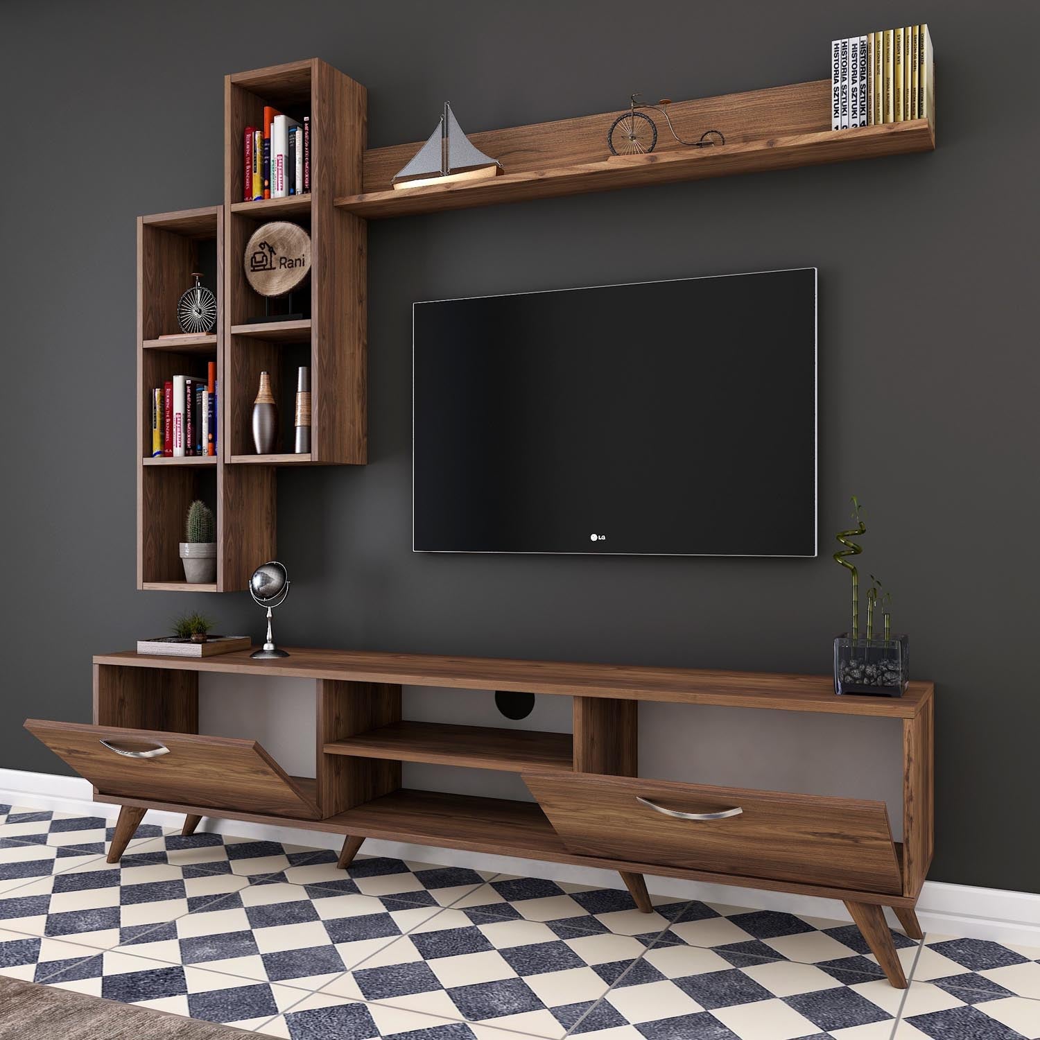 M16 - 262 in Walnuss präsentiert im Onlineshop von KAQTU Design AG. TV-Möbel ist von Hanah Home