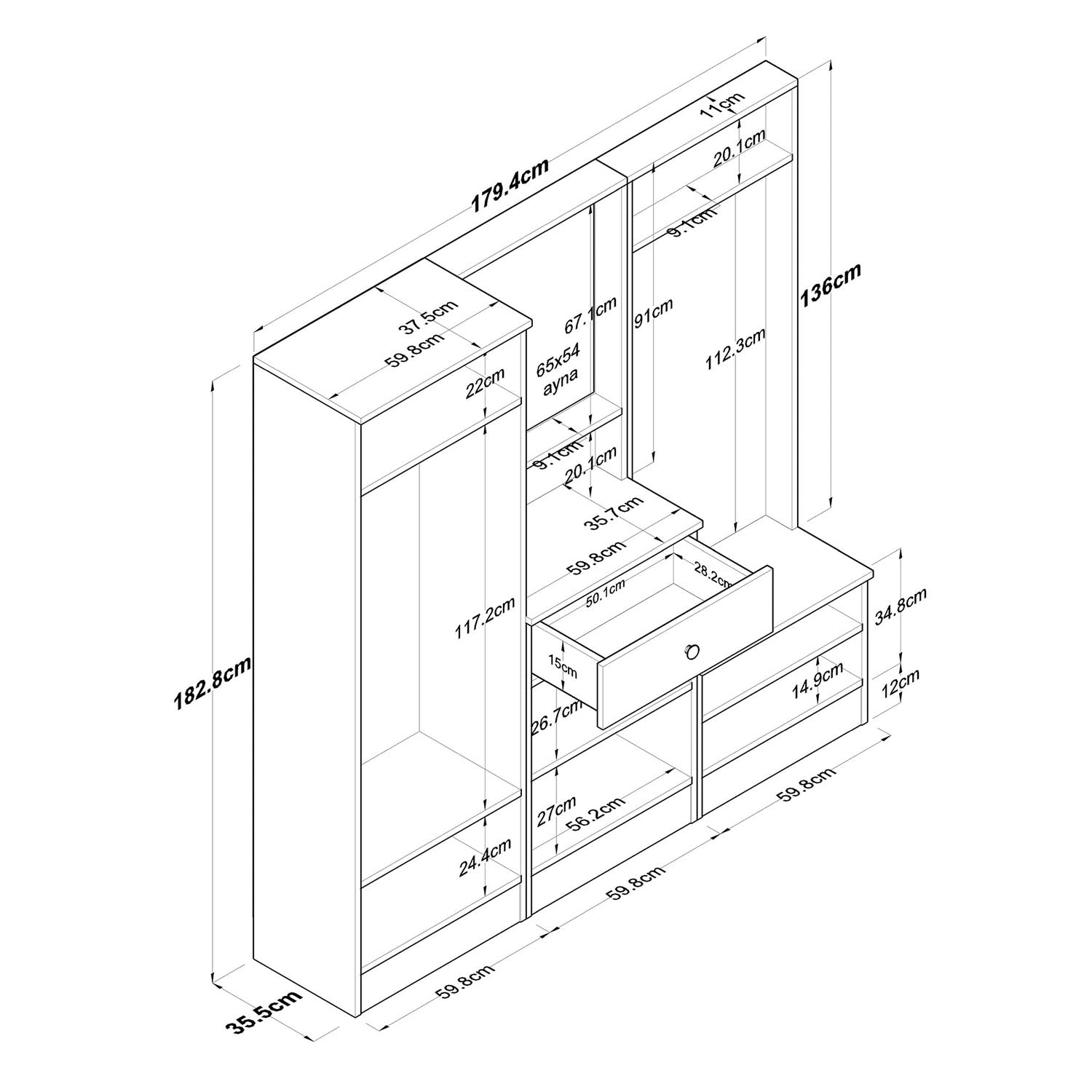 P6 - M3 - 2490 in Weisser Walnuss präsentiert im Onlineshop von KAQTU Design AG. Garderobe ist von Hanah Home