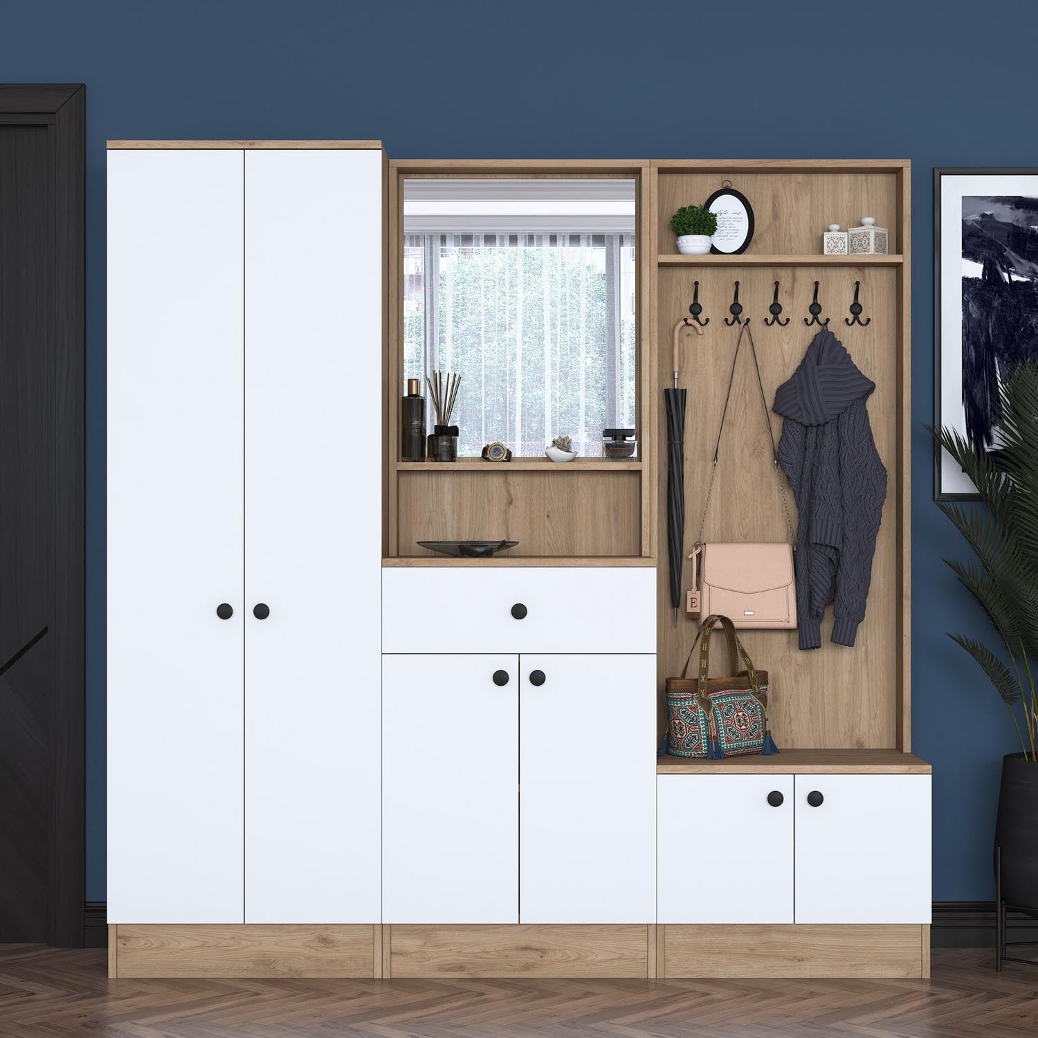 P6 - M3 - 2490 in Weisser Walnuss präsentiert im Onlineshop von KAQTU Design AG. Garderobe ist von Hanah Home