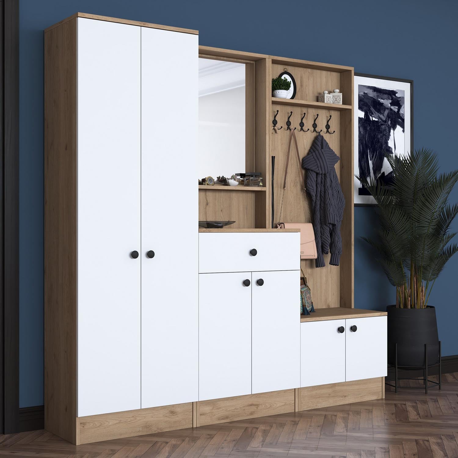 P6 - M3 - 2490 in Weisser Walnuss präsentiert im Onlineshop von KAQTU Design AG. Garderobe ist von Hanah Home