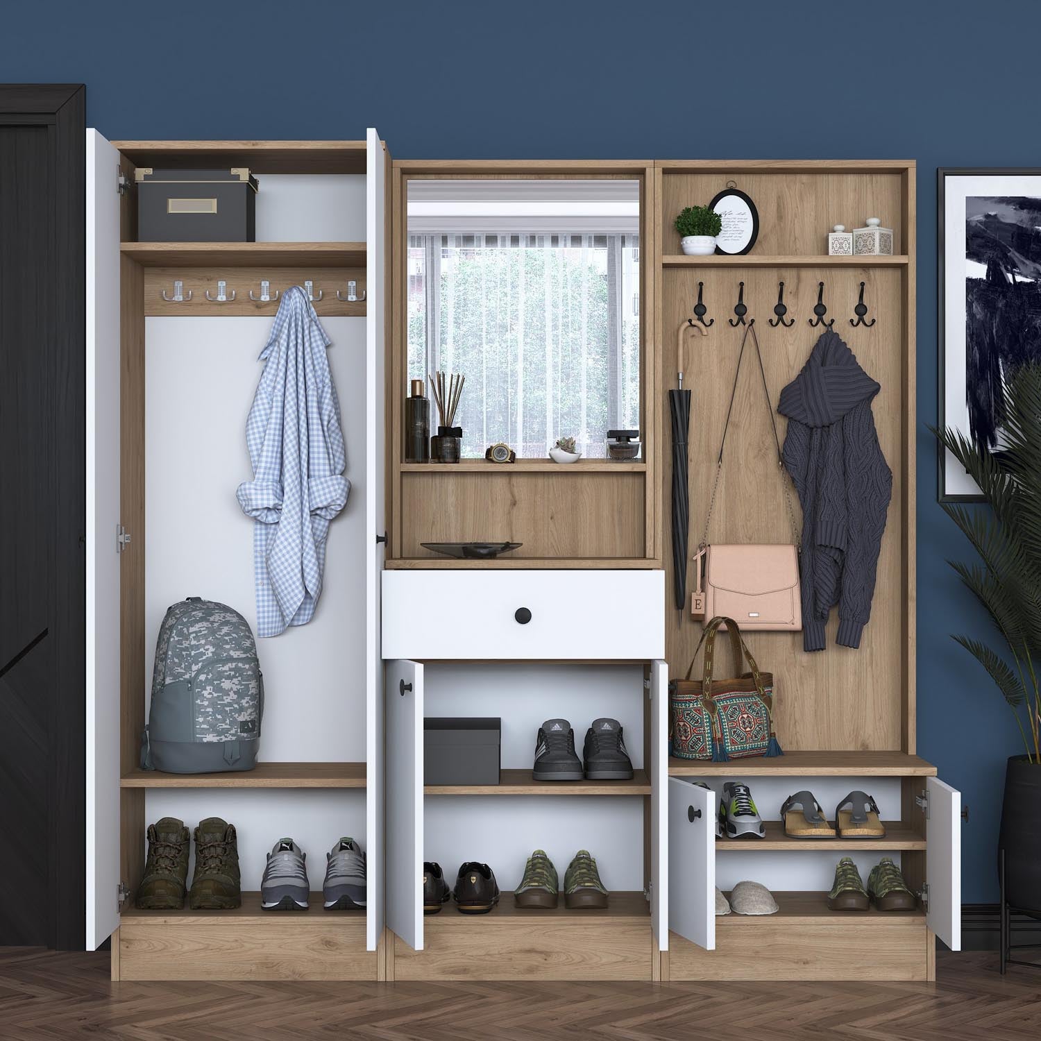P6 - M3 - 2490 in Weisser Walnuss präsentiert im Onlineshop von KAQTU Design AG. Garderobe ist von Hanah Home