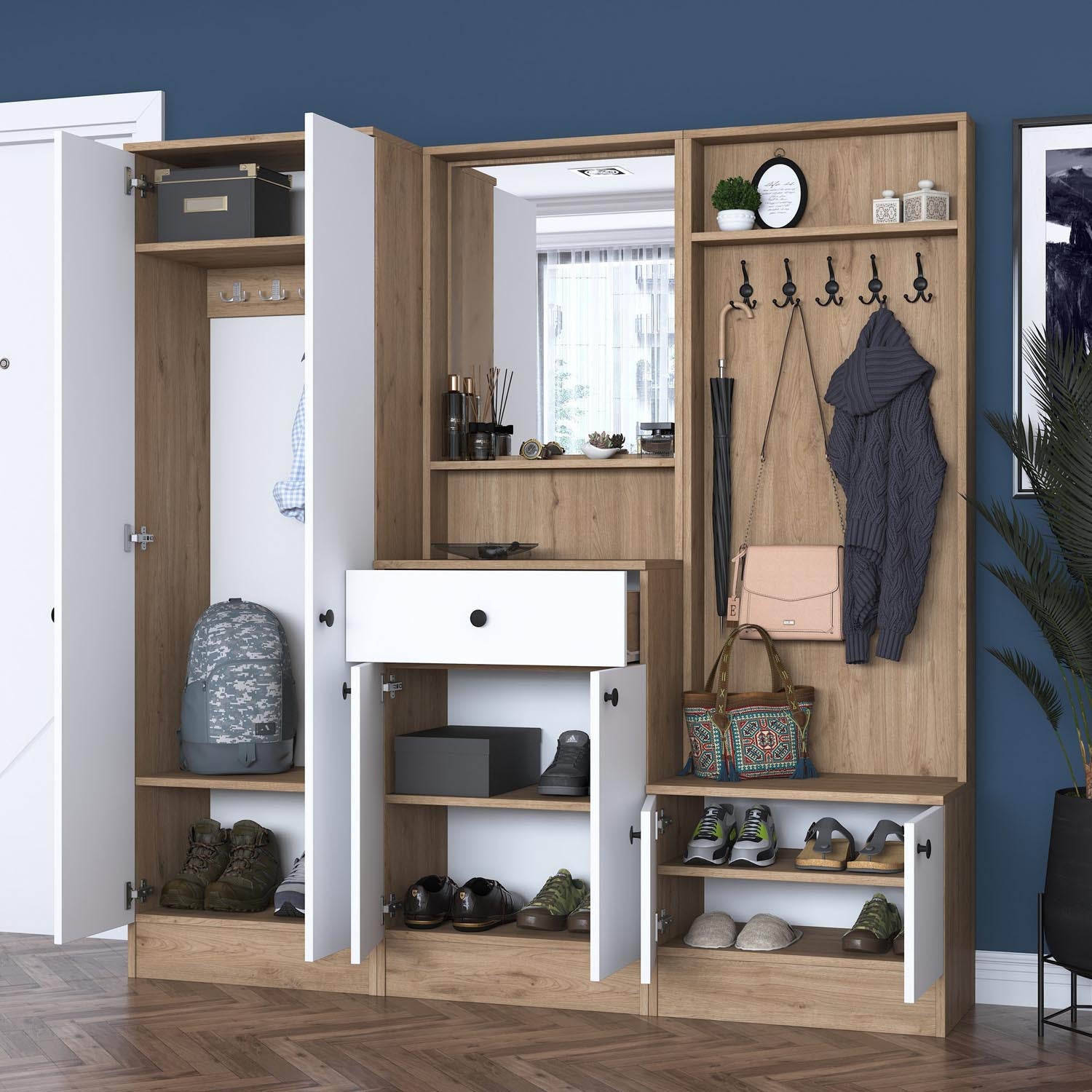 P6 - M3 - 2490 in Weisser Walnuss präsentiert im Onlineshop von KAQTU Design AG. Garderobe ist von Hanah Home
