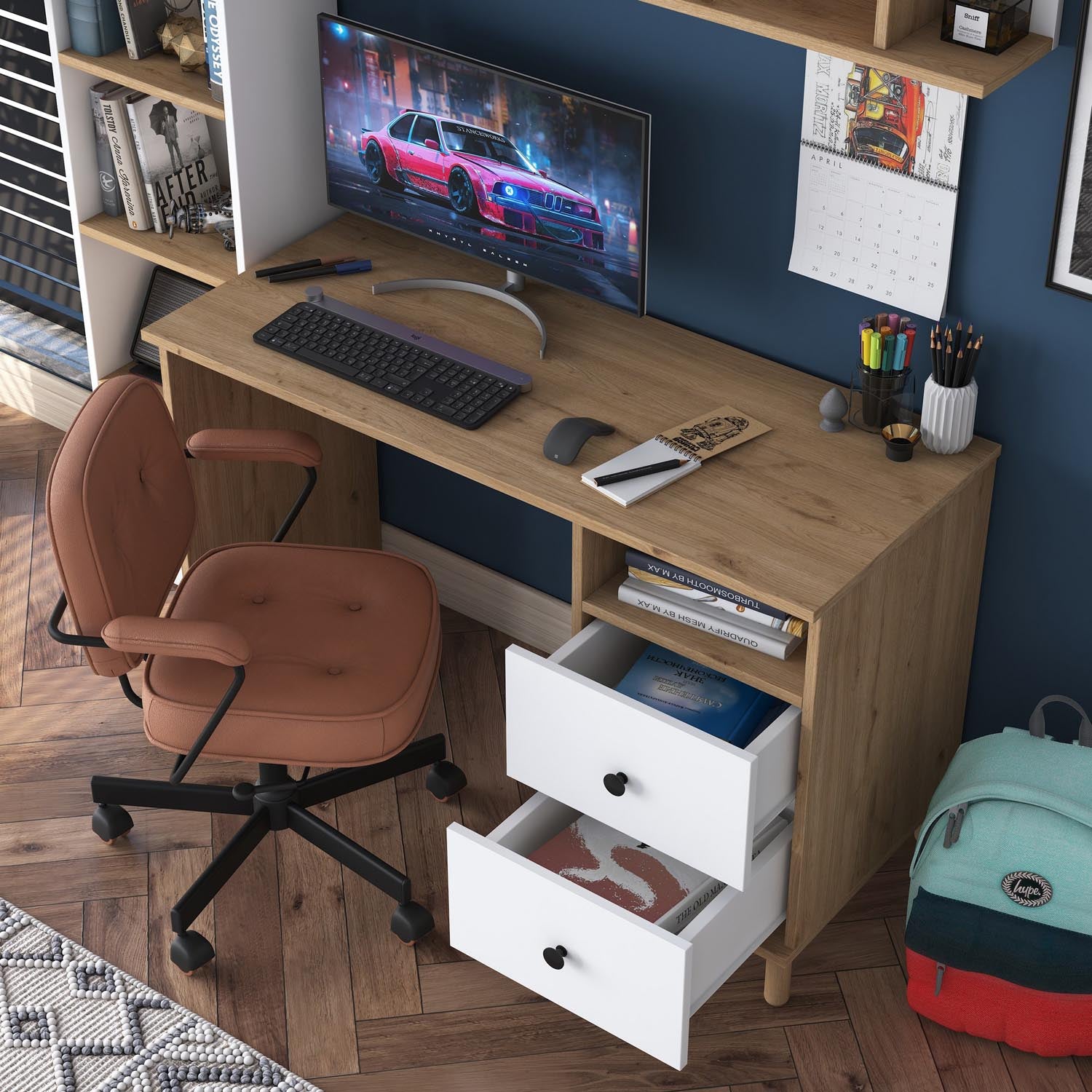 HA115 - 2642 in Walnuss Weiss präsentiert im Onlineshop von KAQTU Design AG. Schreibtisch ist von Hanah Home