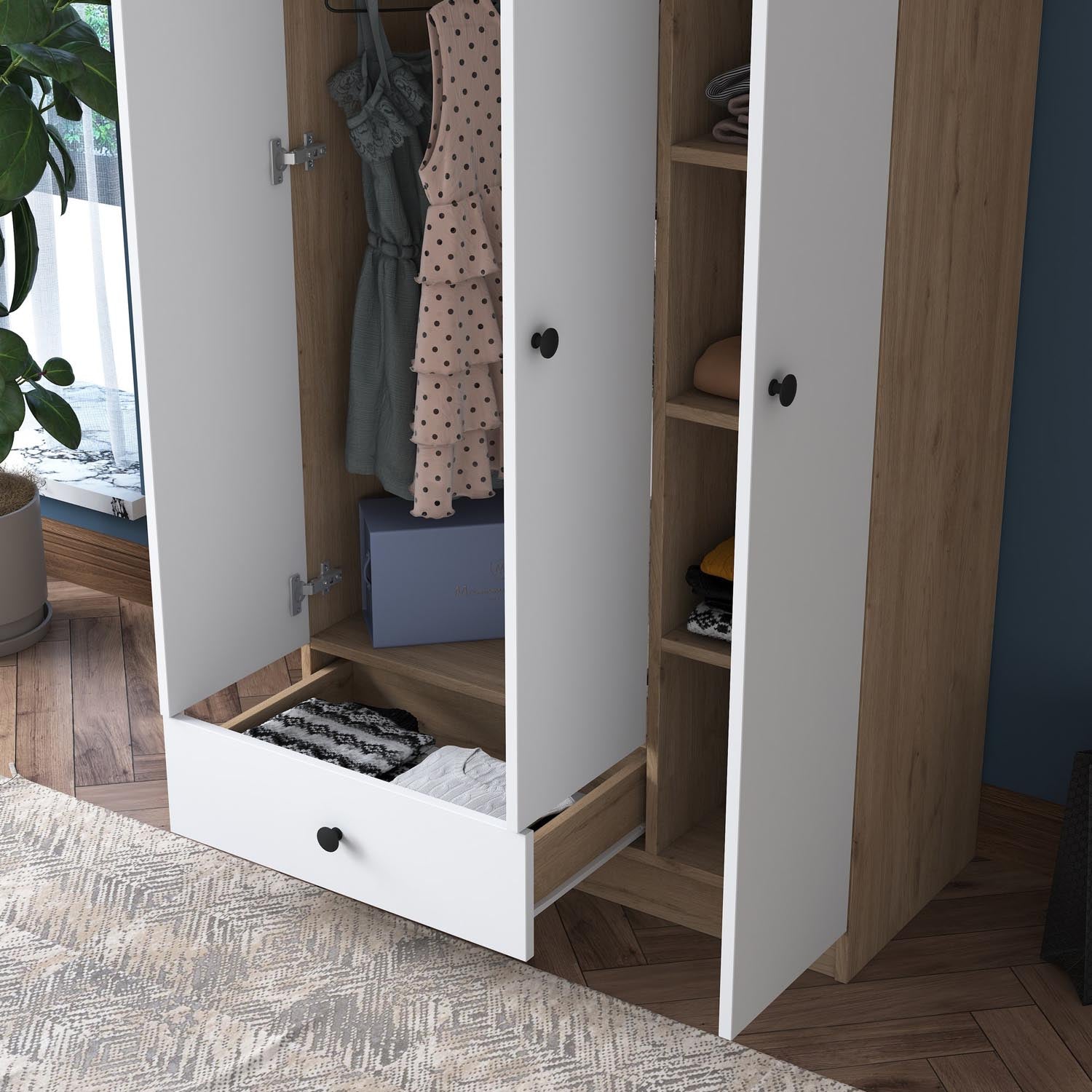 BA117 - 2253 in Walnuss Weiss präsentiert im Onlineshop von KAQTU Design AG. Garderobe ist von Hanah Home