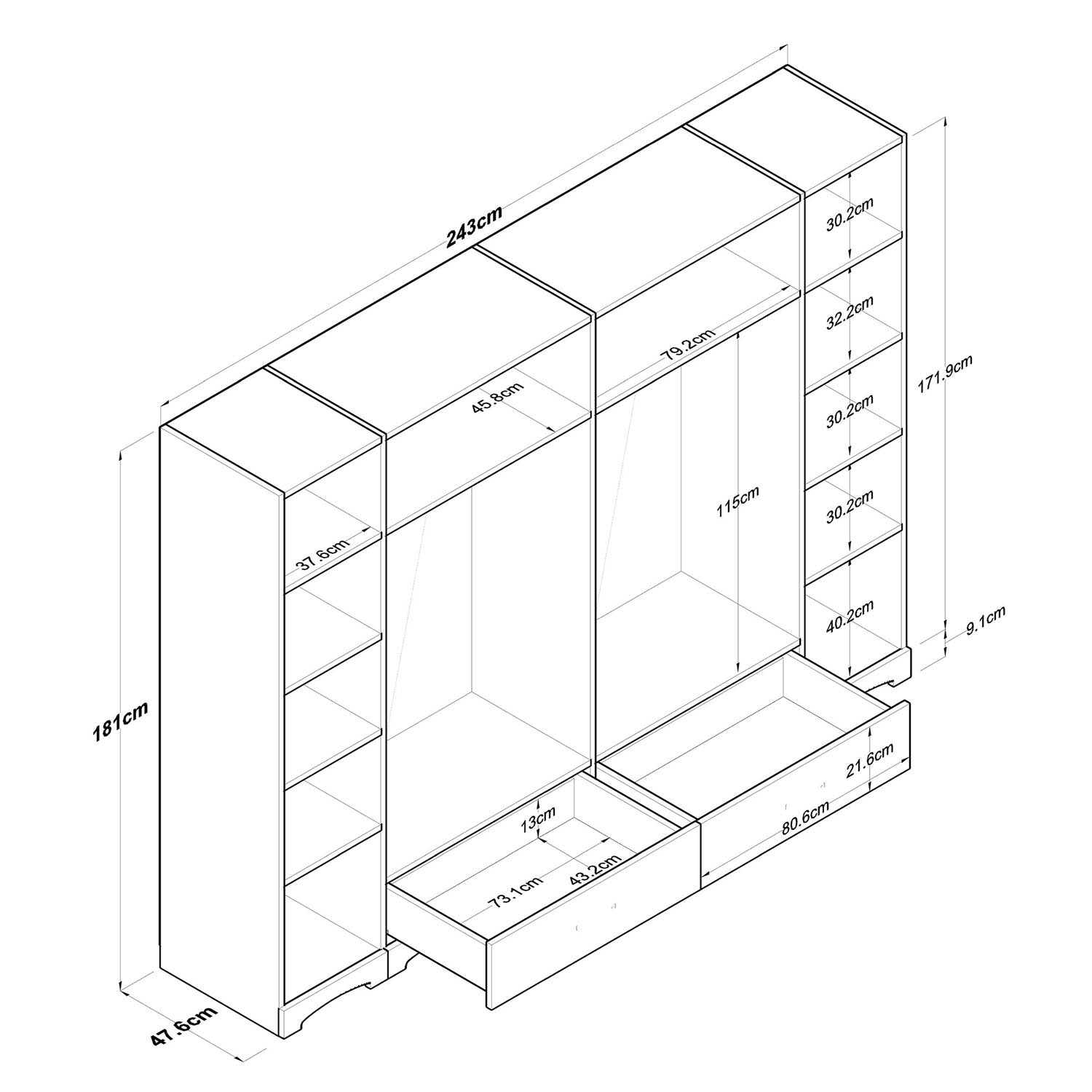F4 - 524 in Weisser Walnuss präsentiert im Onlineshop von KAQTU Design AG. Garderobe ist von Hanah Home