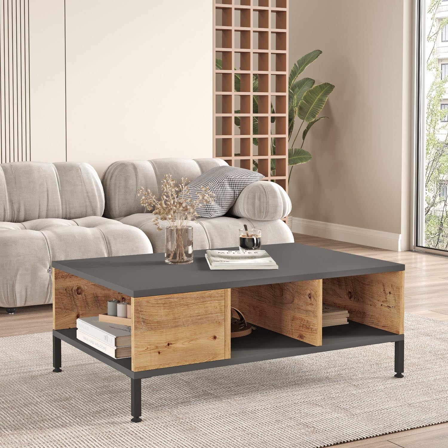 Rl2-Aa in Atlantische Kiefer
 Anthrazit präsentiert im Onlineshop von KAQTU Design AG. Beistelltisch ist von Hanah Home
