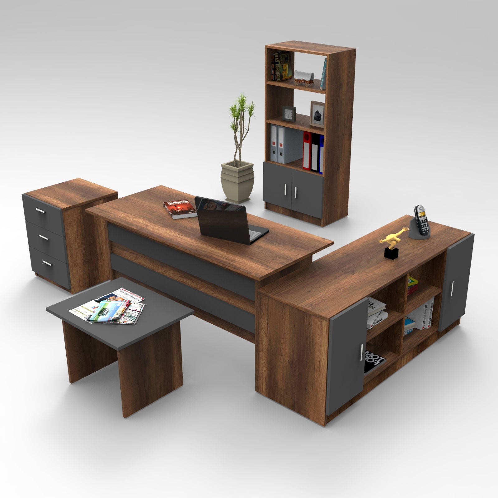 Vo15-Ba in Walnuss
 Anthrazit präsentiert im Onlineshop von KAQTU Design AG. Büromöbelset ist von Hanah Home