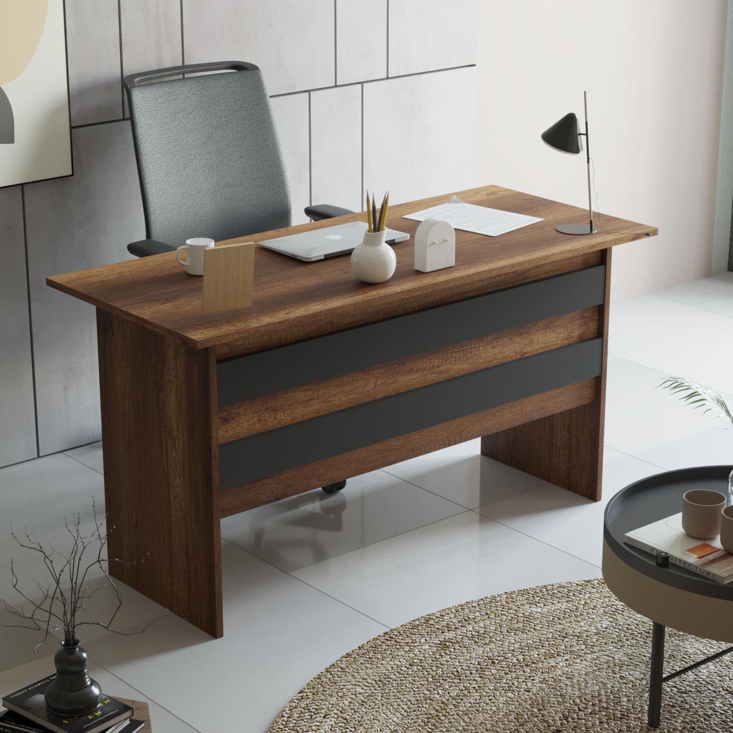 Vo15-Ba in Walnuss
 Anthrazit präsentiert im Onlineshop von KAQTU Design AG. Büromöbelset ist von Hanah Home