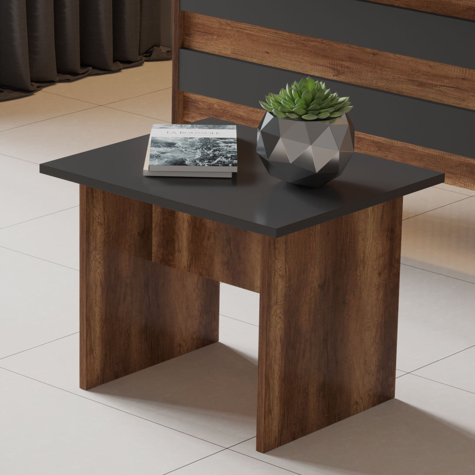 Verleihen Sie Ihrem Büro mit dem Vo15 Büromöbelset von Hanah Home in Walnuss und Anthrazit einen modernen Look – ideal für produktives Arbeiten!