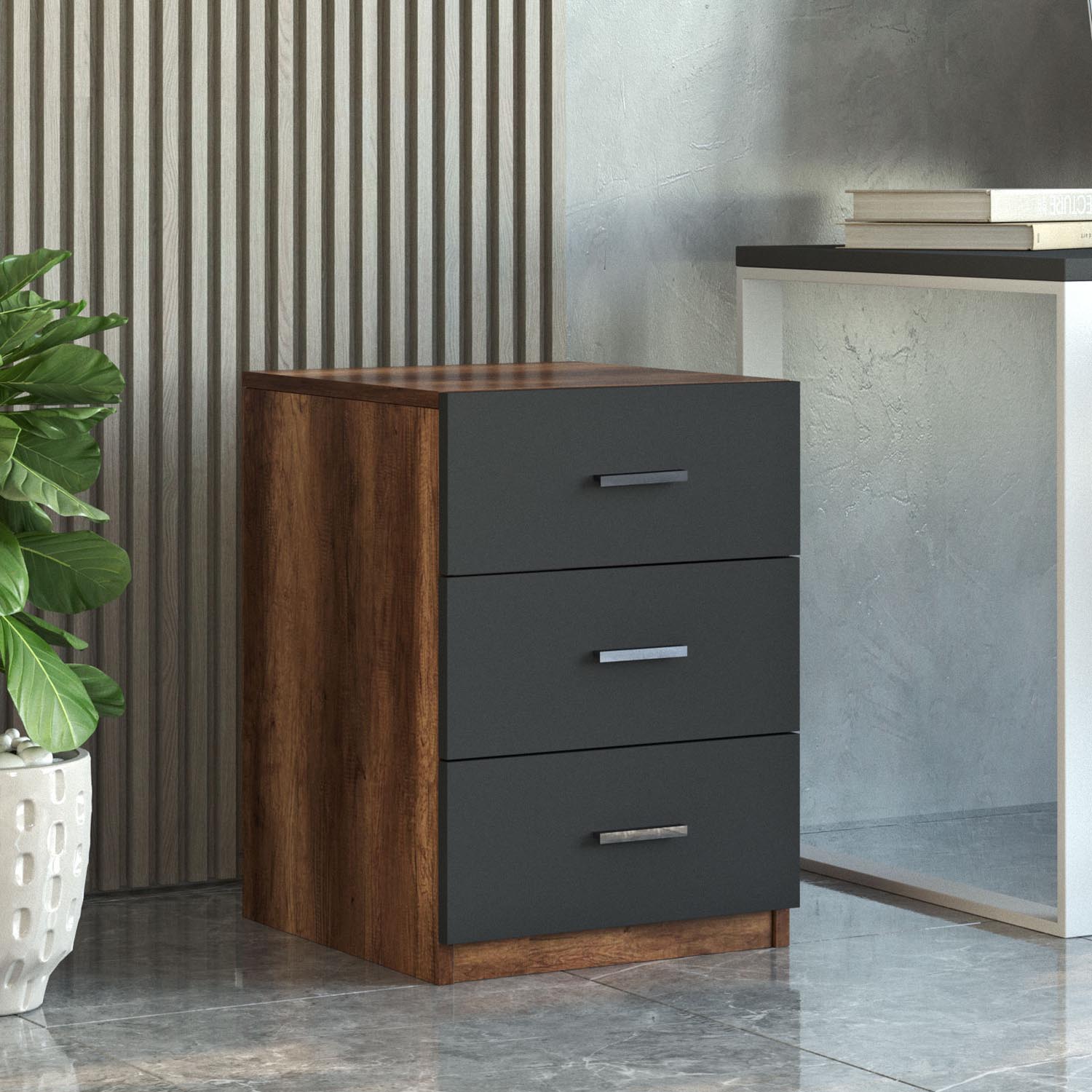 Gestalten Sie Ihr Büro stilvoll mit dem Vo15 Büromöbelset von Hanah Home in eleganter Walnuss- und Anthrazit-Optik – für Funktionalität und Ästhetik!
