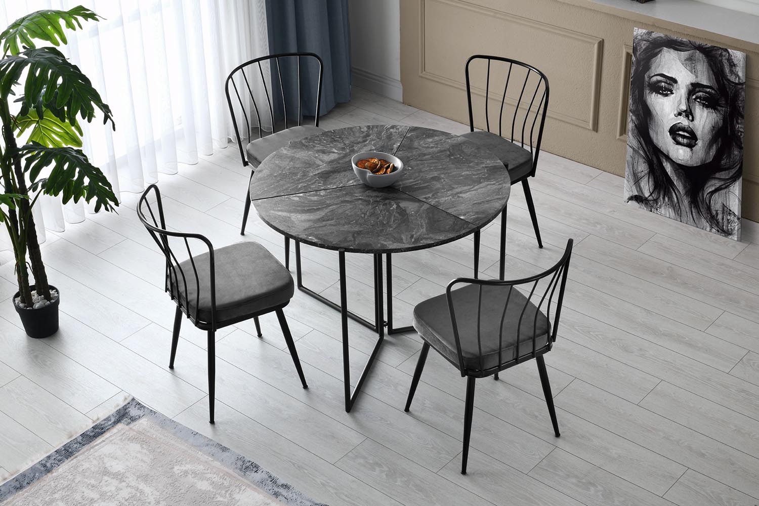 Yaprak - 1202 in Anthrazit präsentiert im Onlineshop von KAQTU Design AG. Esstisch ist von Hanah Home