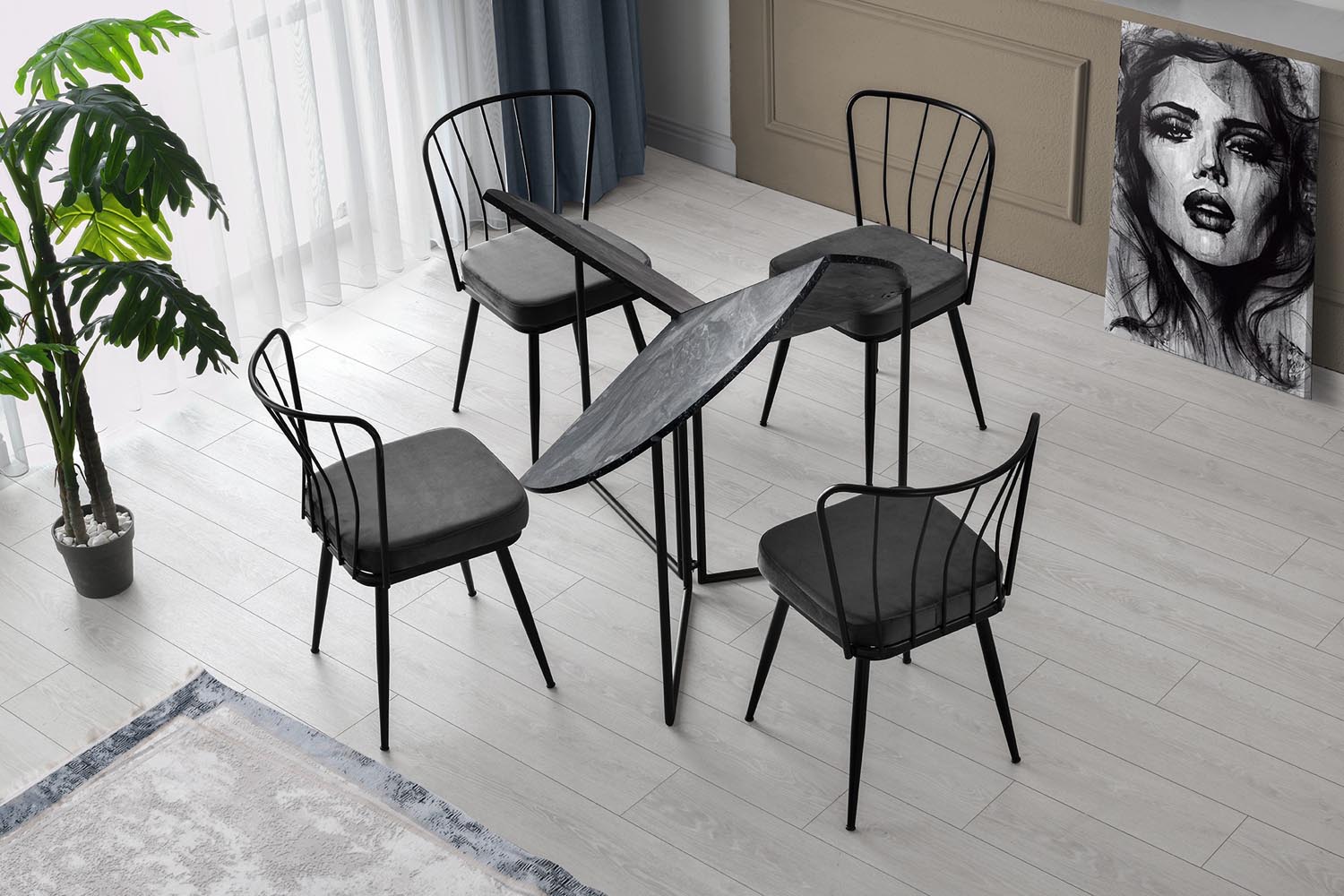 Yaprak - 1202 in Anthrazit präsentiert im Onlineshop von KAQTU Design AG. Esstisch ist von Hanah Home