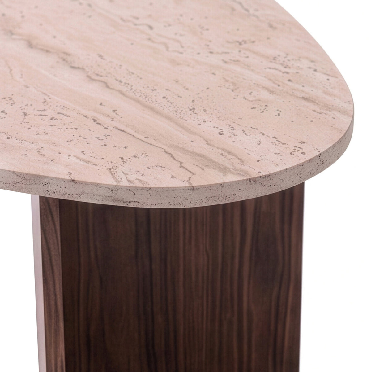Couchtisch Flap von Hanah Home mit Tischplatte in Travertin-Optik und Gestell in Milano-Walnuss, rechteckige Form, Spanplattenbeine.