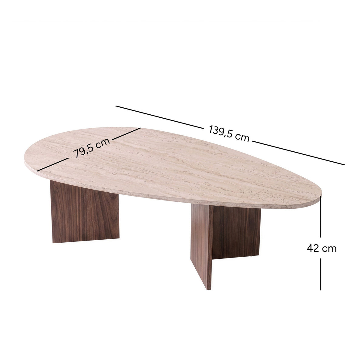 Couchtisch Flap von Hanah Home mit Tischplatte in Travertin-Optik und Gestell in Milano-Walnuss, rechteckige Form, Spanplattenbeine.
