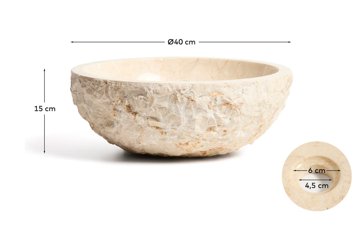 Aufsatzwaschbecken Orvane aus beigem Marmor, Ø 40 cm – Bild 7