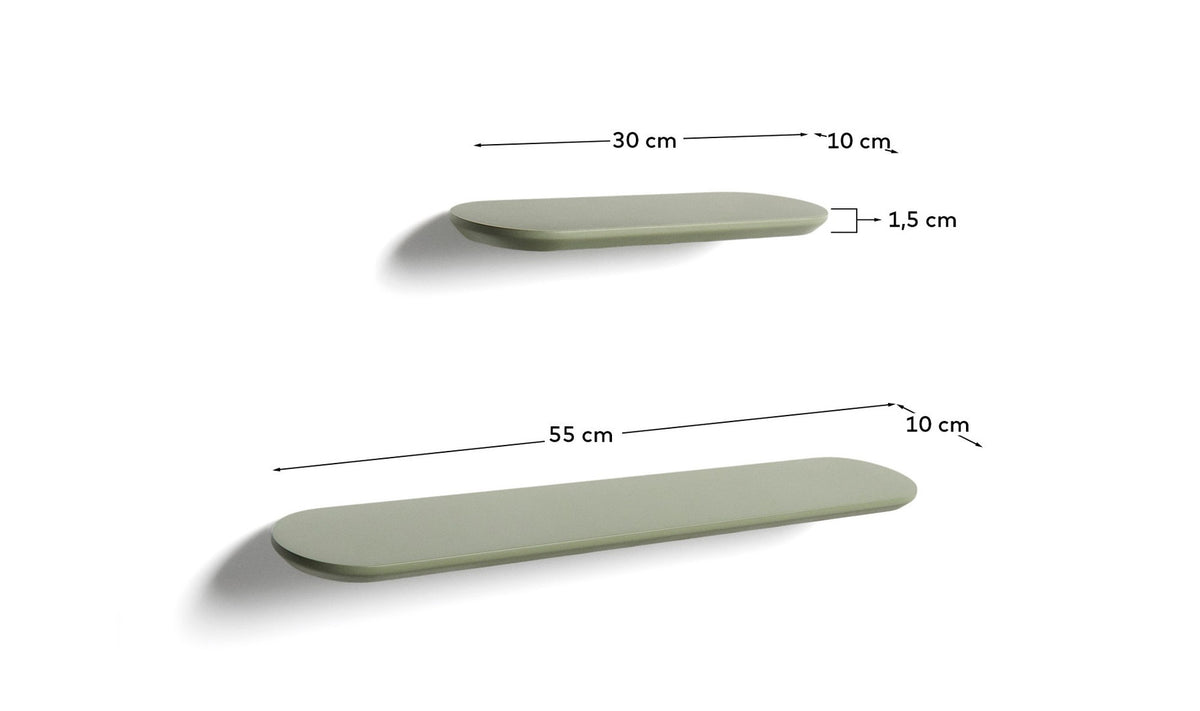 Set Arely aus 2 MDF-Regalen mit grüner Lackierung, 35 cm/55 cm in Grün präsentiert im Onlineshop von KAQTU Design AG. Wandregal ist von Kave Home