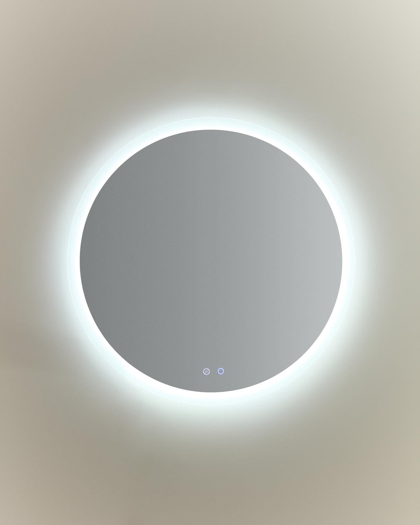 Runder Badezimmerspiegel Mervi mit LED-Licht und Anti-Beschlag-Funktion, Ø 80 cm in Transparent präsentiert im Onlineshop von KAQTU Design AG. Badzubehör ist von Kave Home