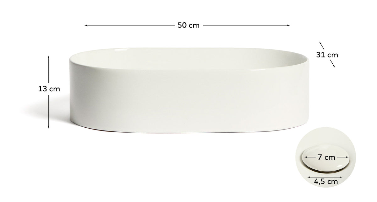 Aufsatzwaschbecken Ovara aus weiss glasierter Keramik 50 x 31 cm in Weiss präsentiert im Onlineshop von KAQTU Design AG. Badezimmermöbel ist von Kave Home