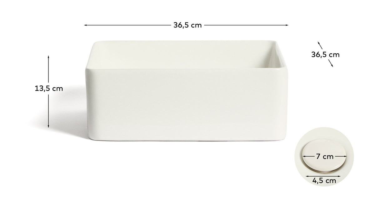 Aufsatzwaschbecken Ovara aus weiss glasierter Keramik 36,5 x 36,5 cm in Weiss präsentiert im Onlineshop von KAQTU Design AG. Badezimmermöbel ist von Kave Home