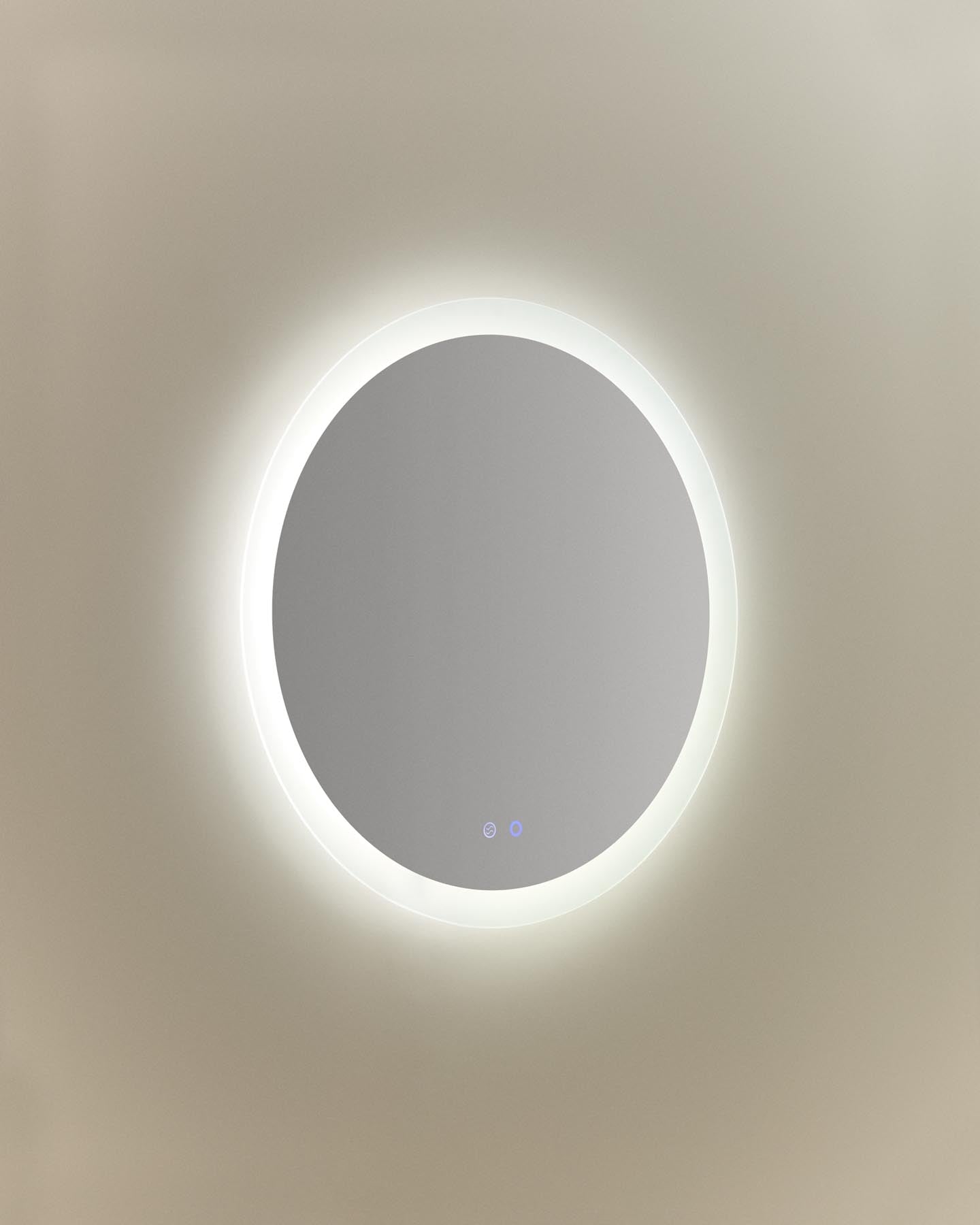 Runder Badezimmerspiegel Mervi mit LED-Licht und Anti-Beschlag-Funktion, Ø 60 cm in Transparent präsentiert im Onlineshop von KAQTU Design AG. Badzubehör ist von Kave Home