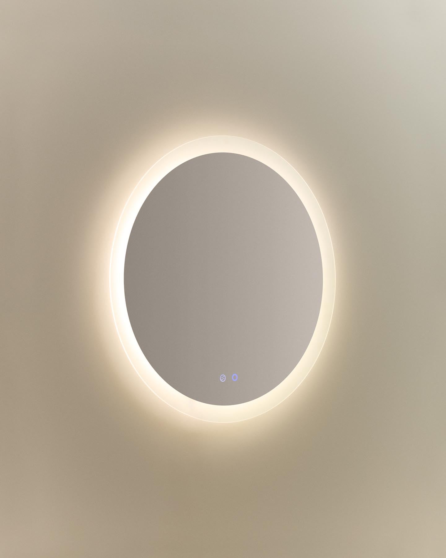 Runder Badezimmerspiegel Mervi mit LED-Licht und Anti-Beschlag-Funktion, Ø 60 cm in Transparent präsentiert im Onlineshop von KAQTU Design AG. Badzubehör ist von Kave Home