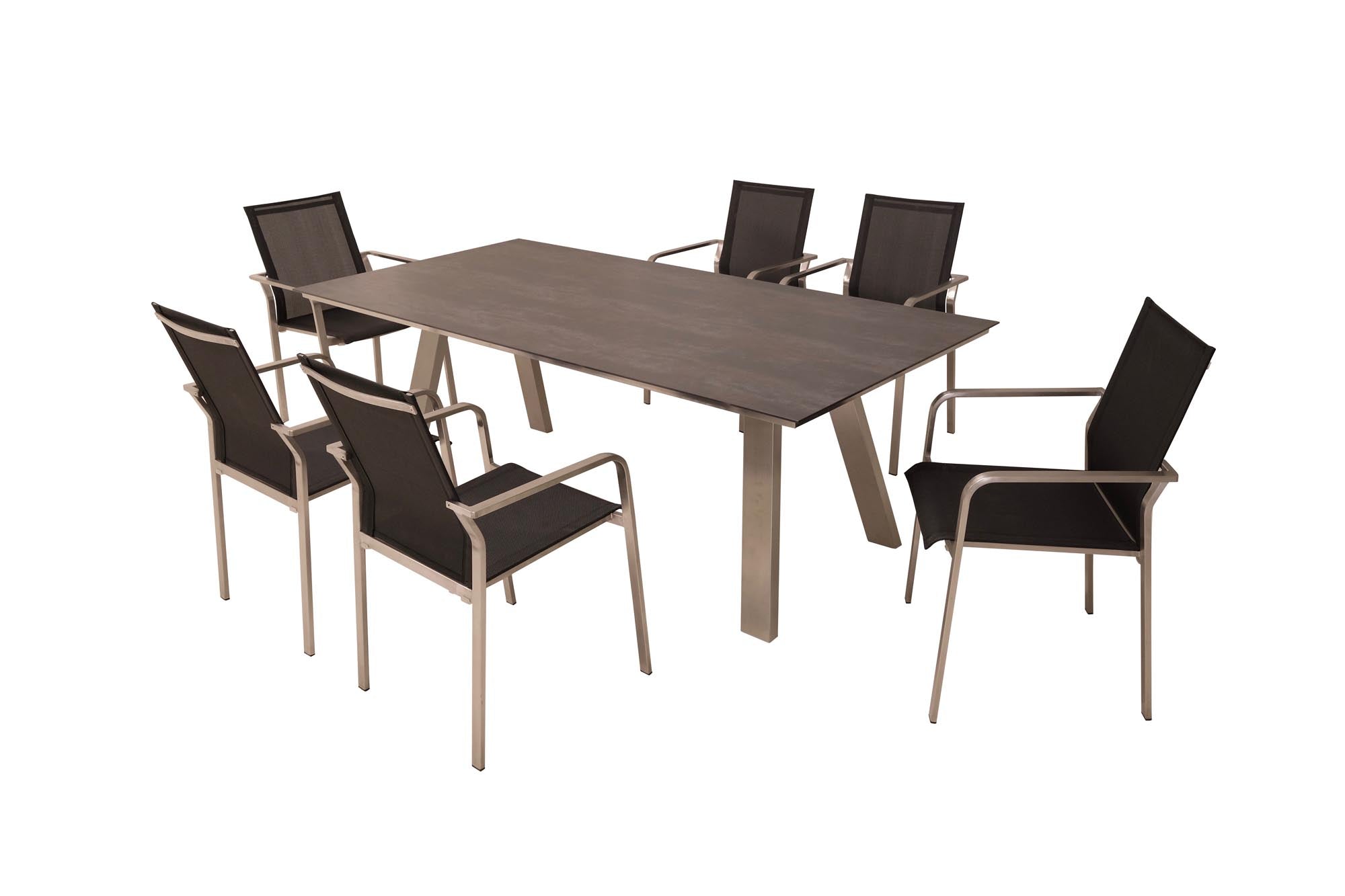Eleganter Gartentisch Monaco in A-Form aus Edelstahl, 210x100 cm, ideal für gesellige Zusammenkünfte und stilvolle Outdoor-Dekoration.