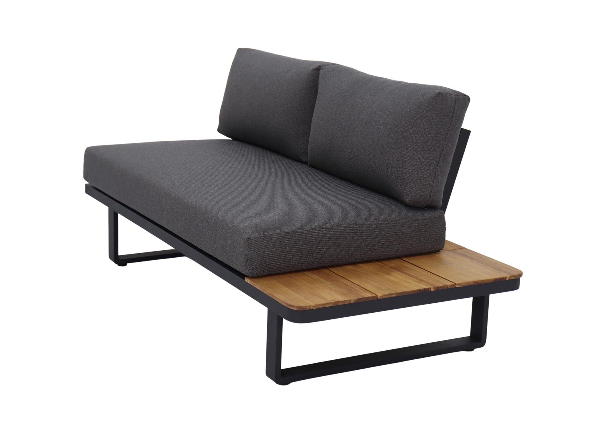 Stylisches 2-Sitzer Gartensofa Silas mit robustem schwarzem Alugestell, ideal für gemütliche Stunden im Garten oder auf der Terrasse.