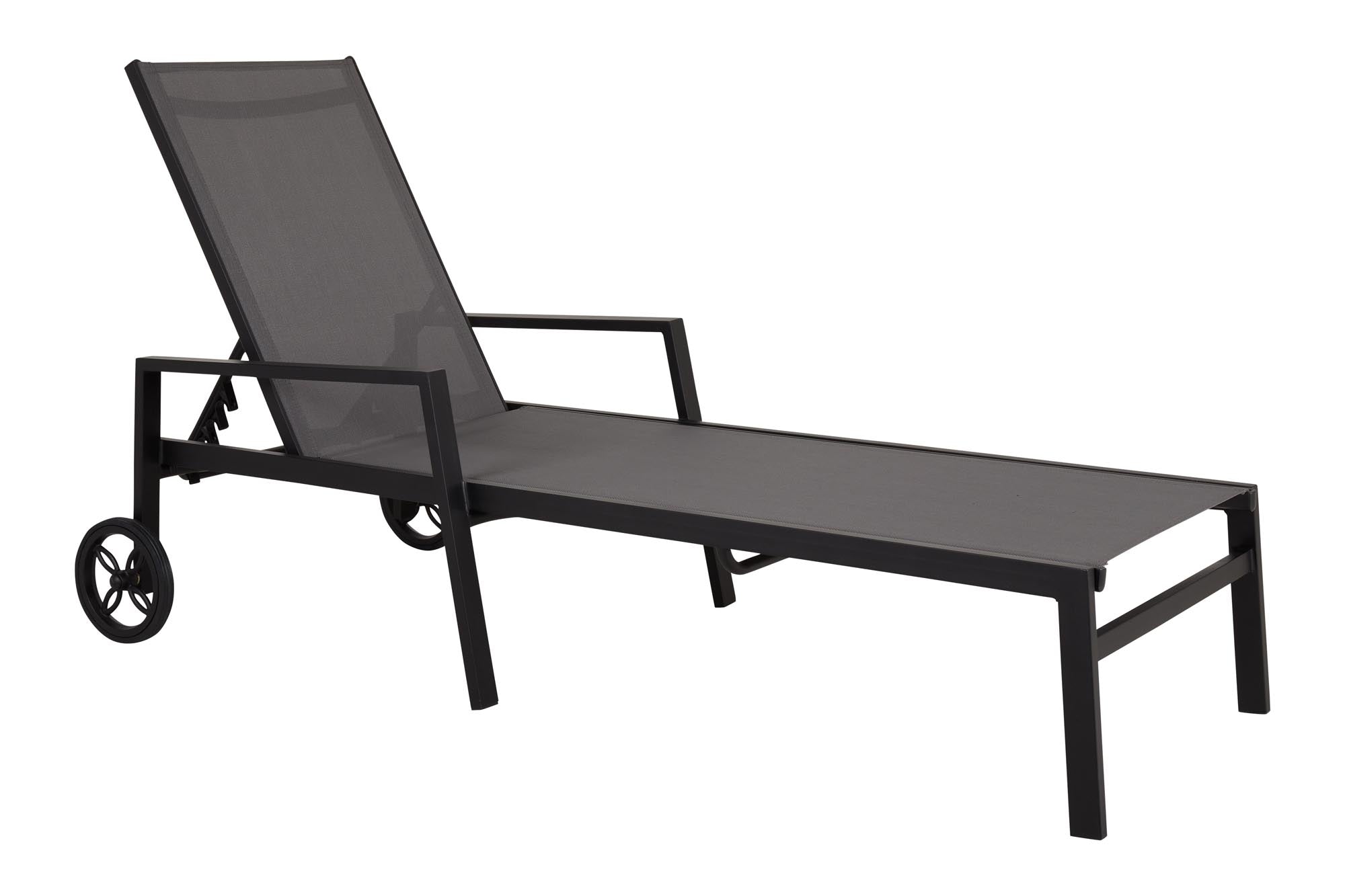 Sonnenliege Leone  mit Rädern in Schwarz/grau präsentiert im Onlineshop von KAQTU Design AG. Liegestuhl ist von Be Garden