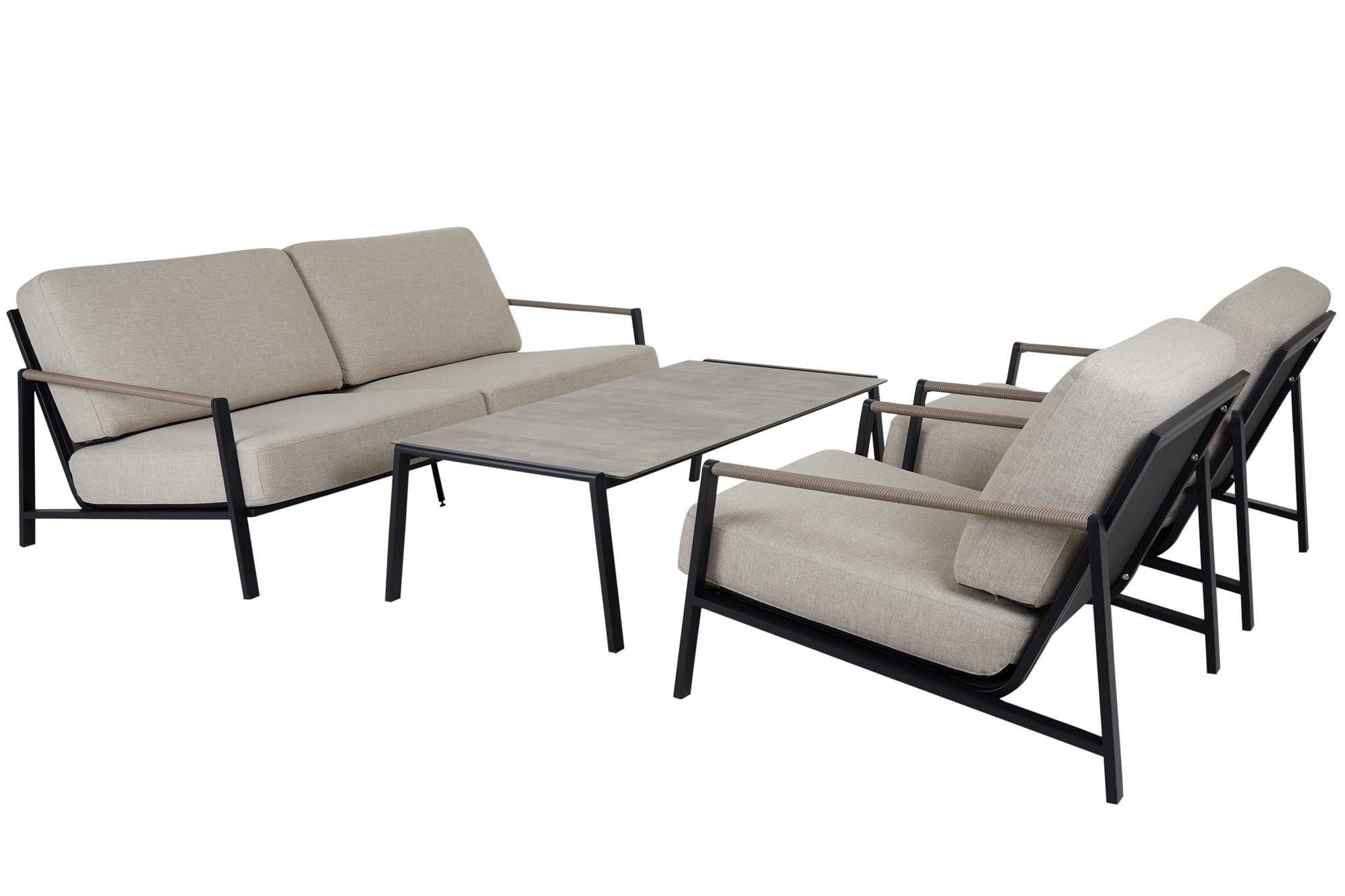 Gartenlounge Lyra in Hellgrau-beige/Schwarz präsentiert im Onlineshop von KAQTU Design AG. Loungeset ist von Be Garden