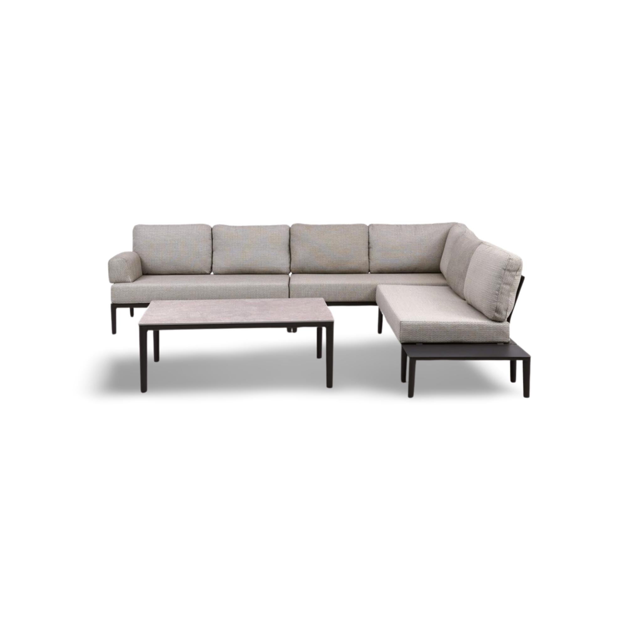 Stylisches, modulares Loungeset Fiore für 6 Personen, ideal für entspannte Stunden im Garten, inklusive modernem Beistelltisch in Anthrazit.