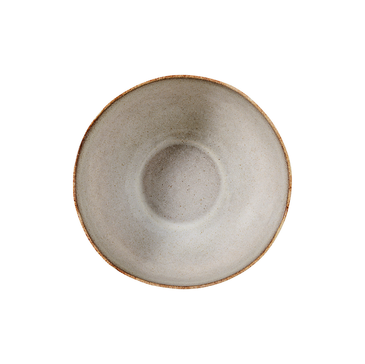 Beige Schale aus Steingut mit gesprenkelter Oberfläche und dunkelbraunem Rand, Modell Sandrine von Bloomingville, rund geformt