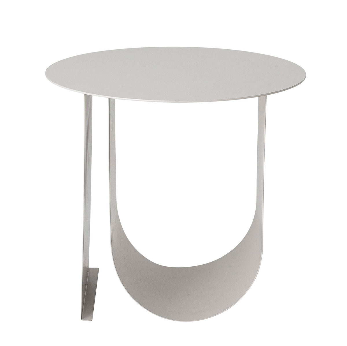 Runder Beistelltisch Cher von Bloomingville aus pulverbeschichtetem Eisen in Beige mit geschwungenen Beinen in U-Form, Durchmesser 43 cm.